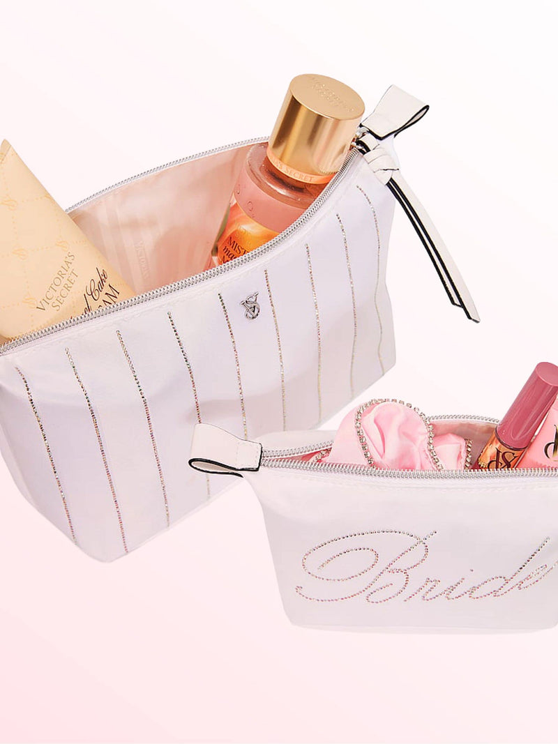 Victoria's Secret Iconic Stripe Pink 2 Piece Makeup Bag Set