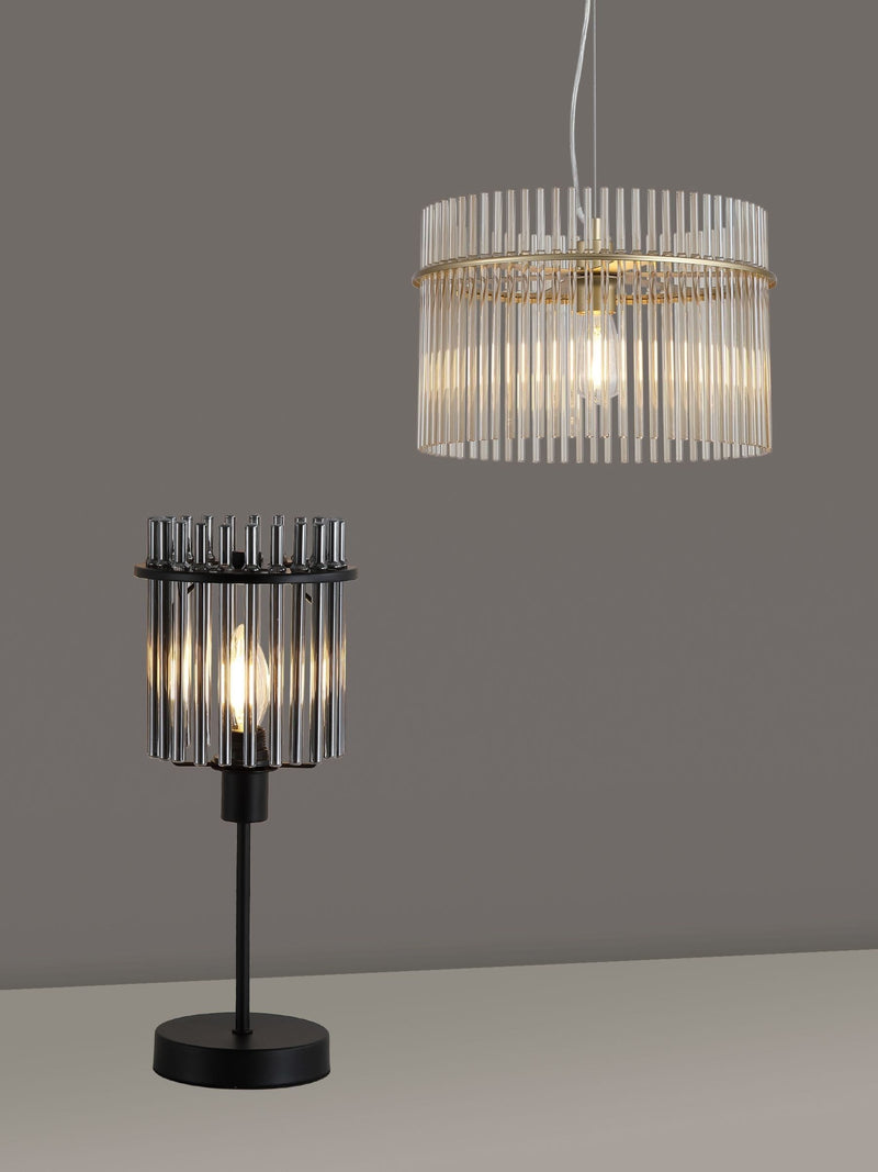 Searchlight table lamp black and smoke glass rod 37.5cm, UK version
