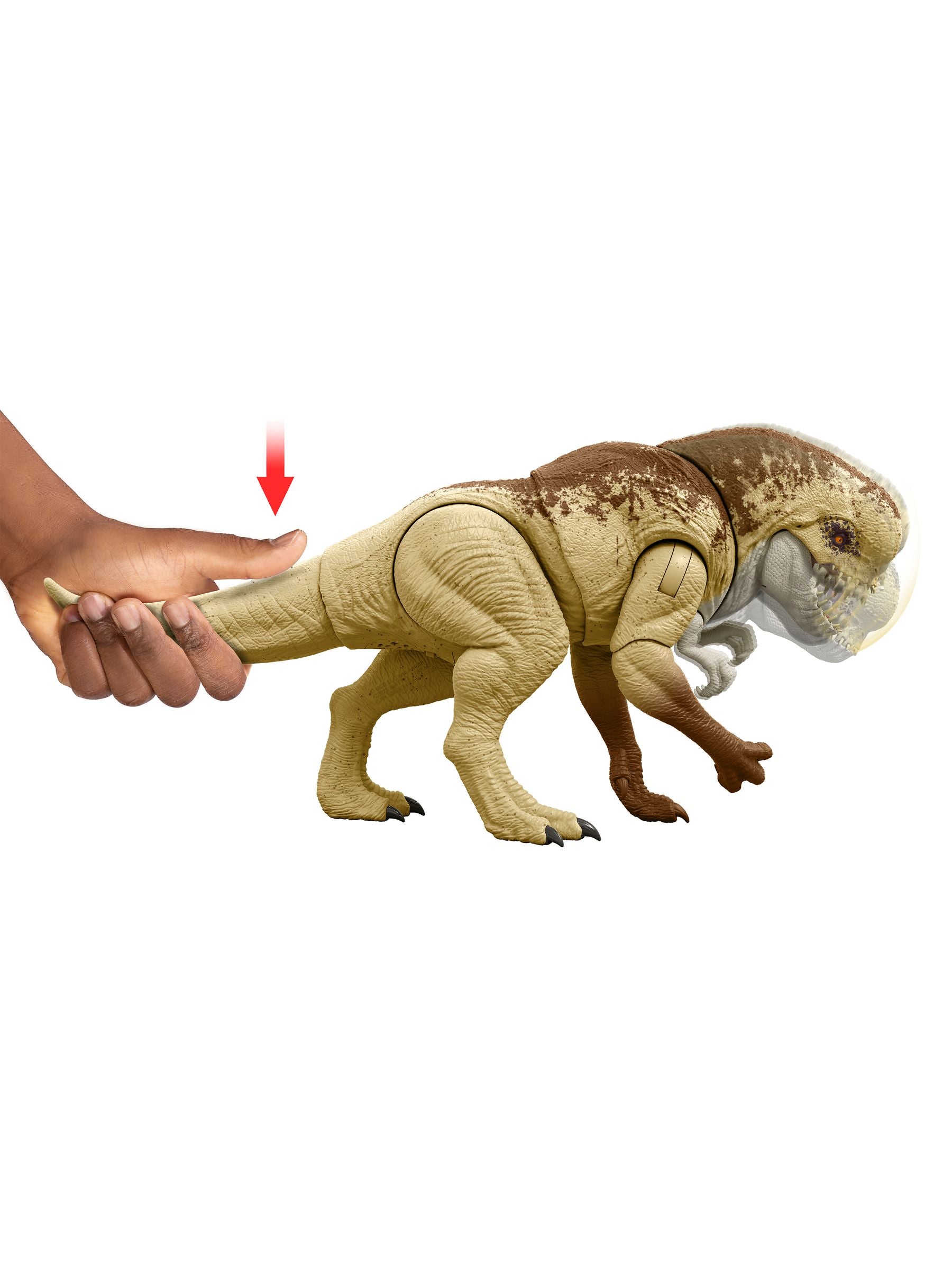 Mattel Jurassic World Rumble and Rampage Rex action figure - British product