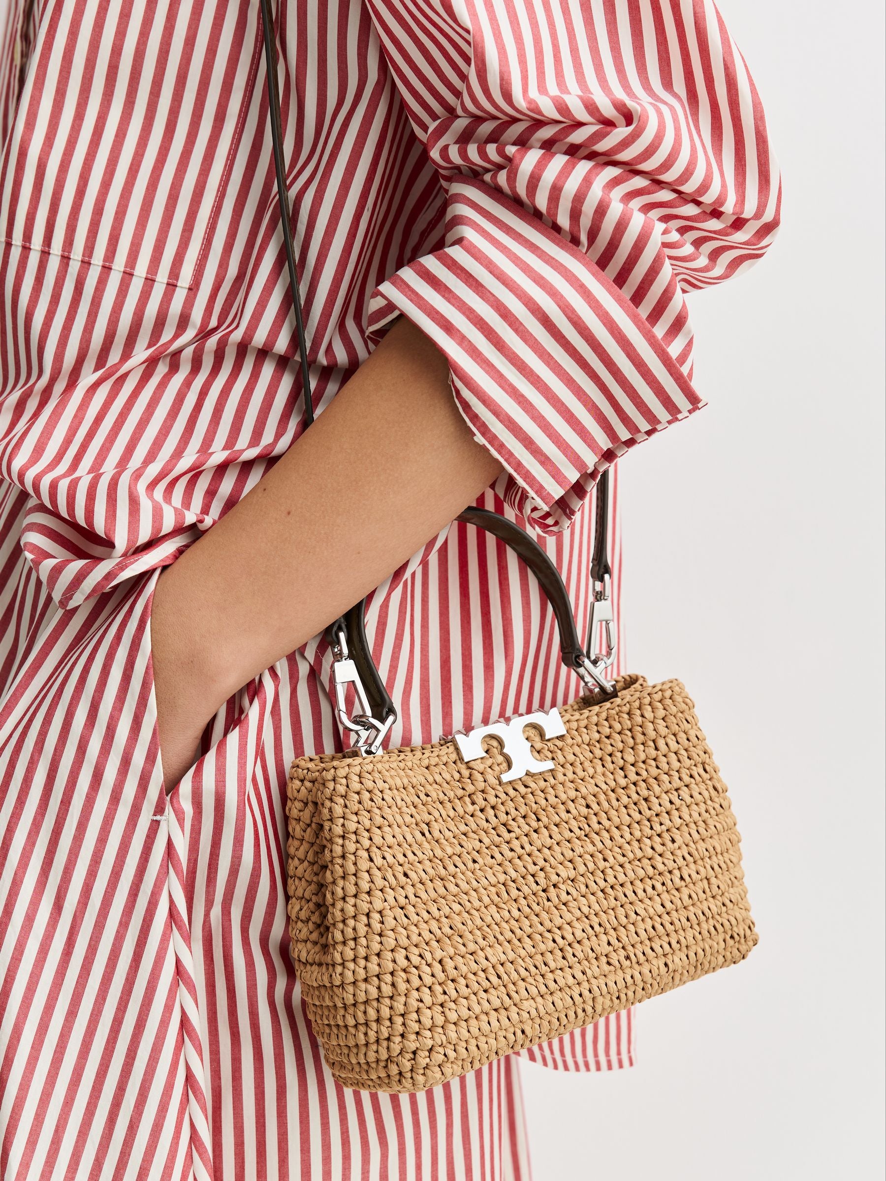 Tory Burch hand-crocheted raffia mini satchel bag, UK version