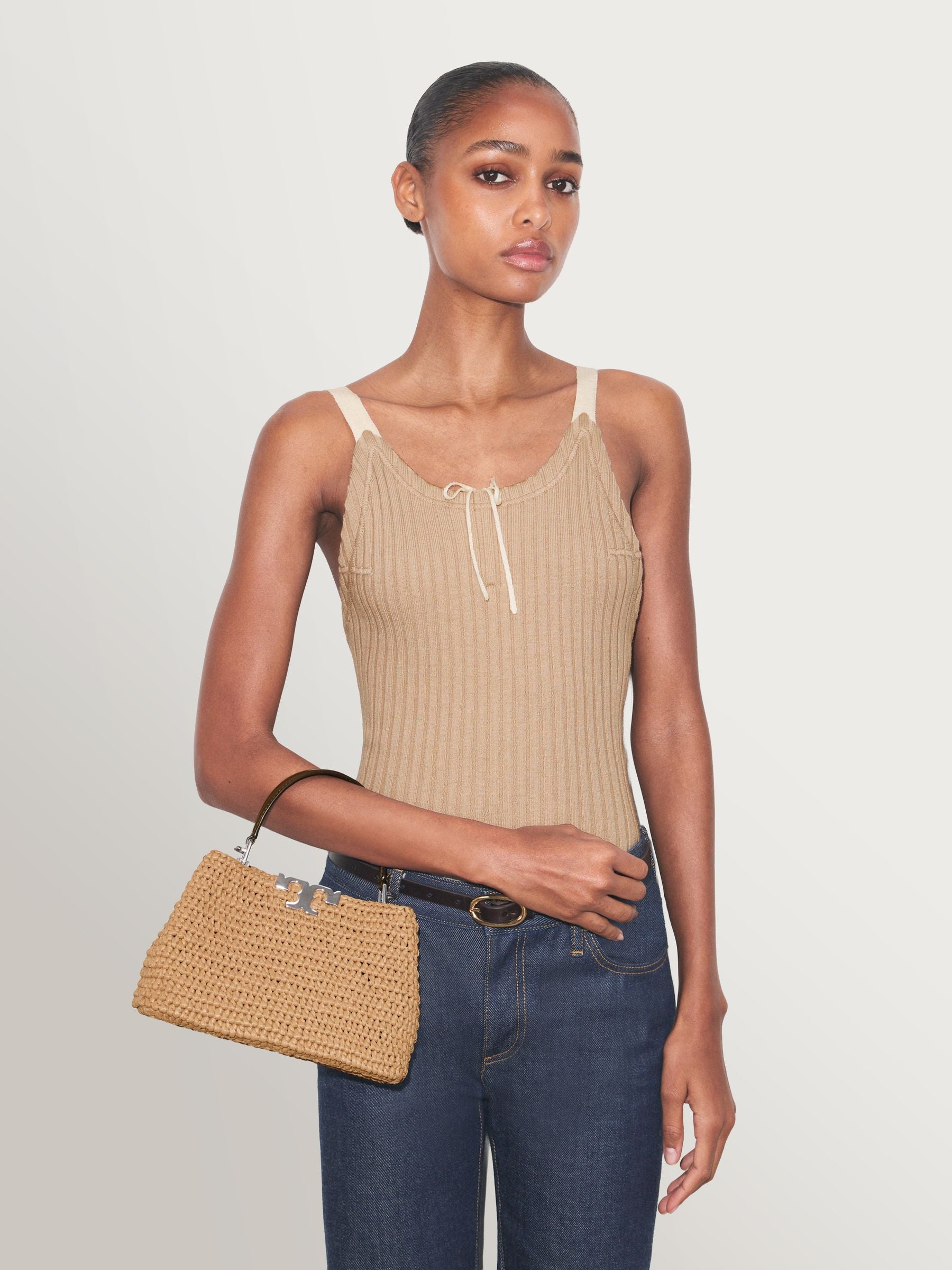 Tory Burch hand-crocheted raffia mini satchel bag, UK version