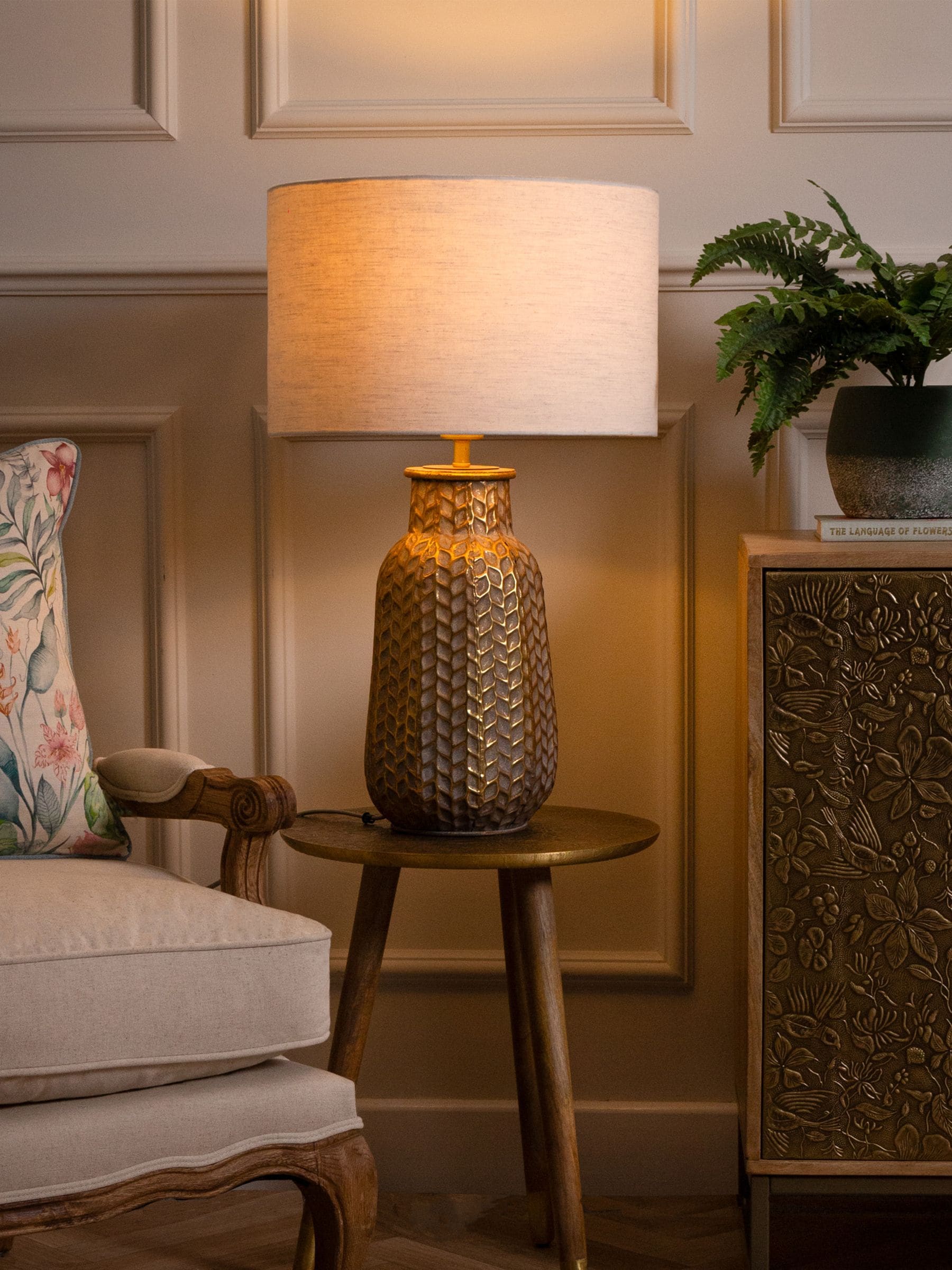 Voyage Maison table lamp base gold whitewash 40cm, imported from the UK