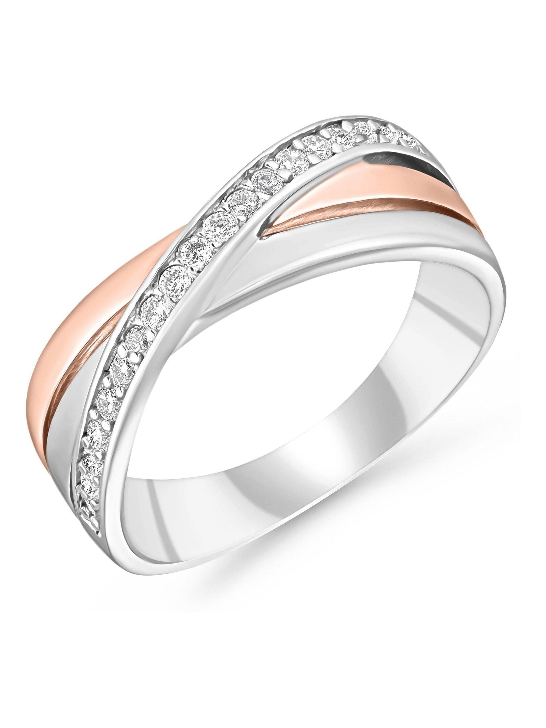 Beaverbrooks rose gold cubic zirconia crossover ring, imported from the UK