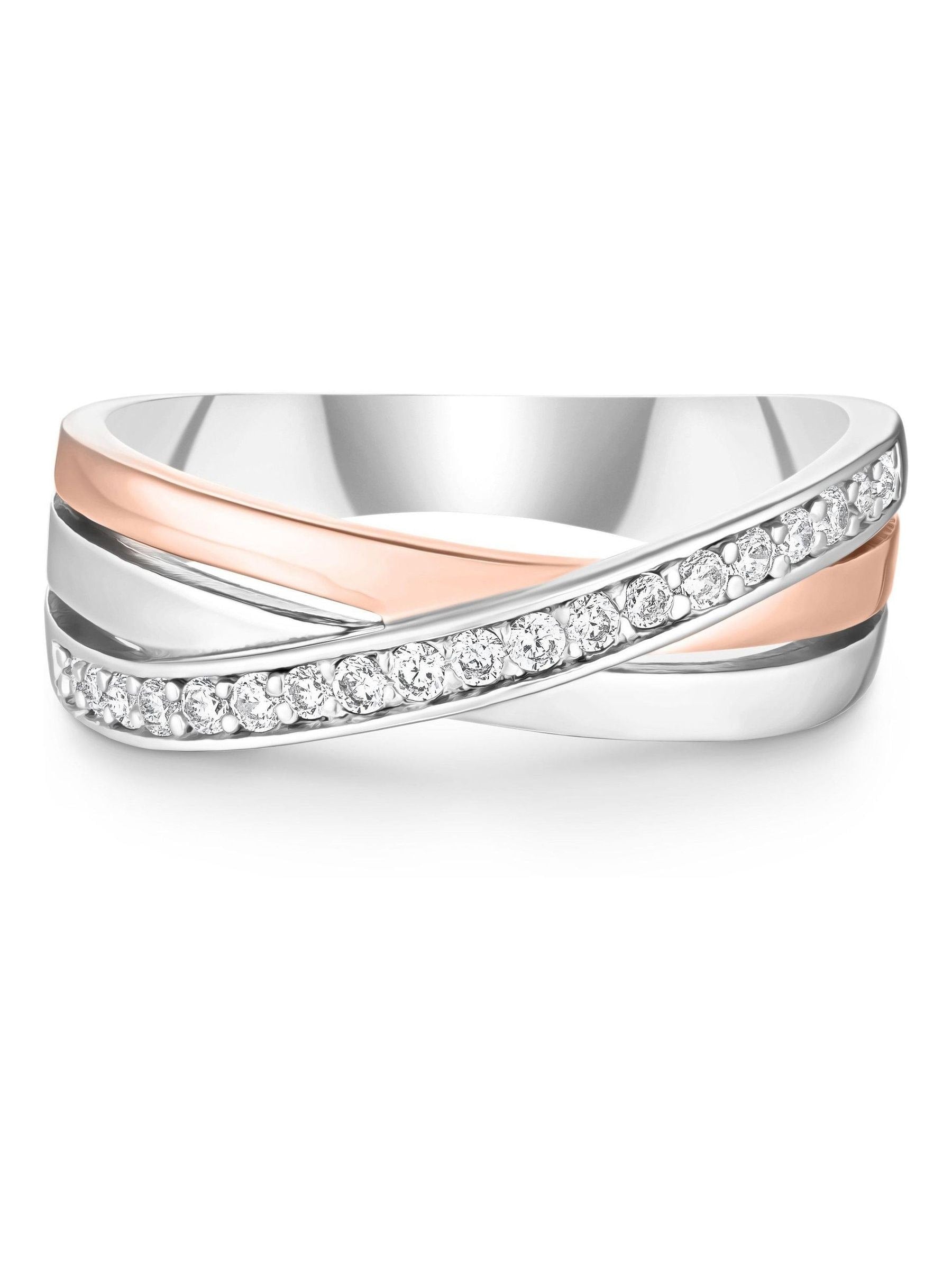 Beaverbrooks rose gold cubic zirconia crossover ring, imported from the UK