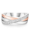 Beaverbrooks rose gold cubic zirconia crossover ring, imported from the UK