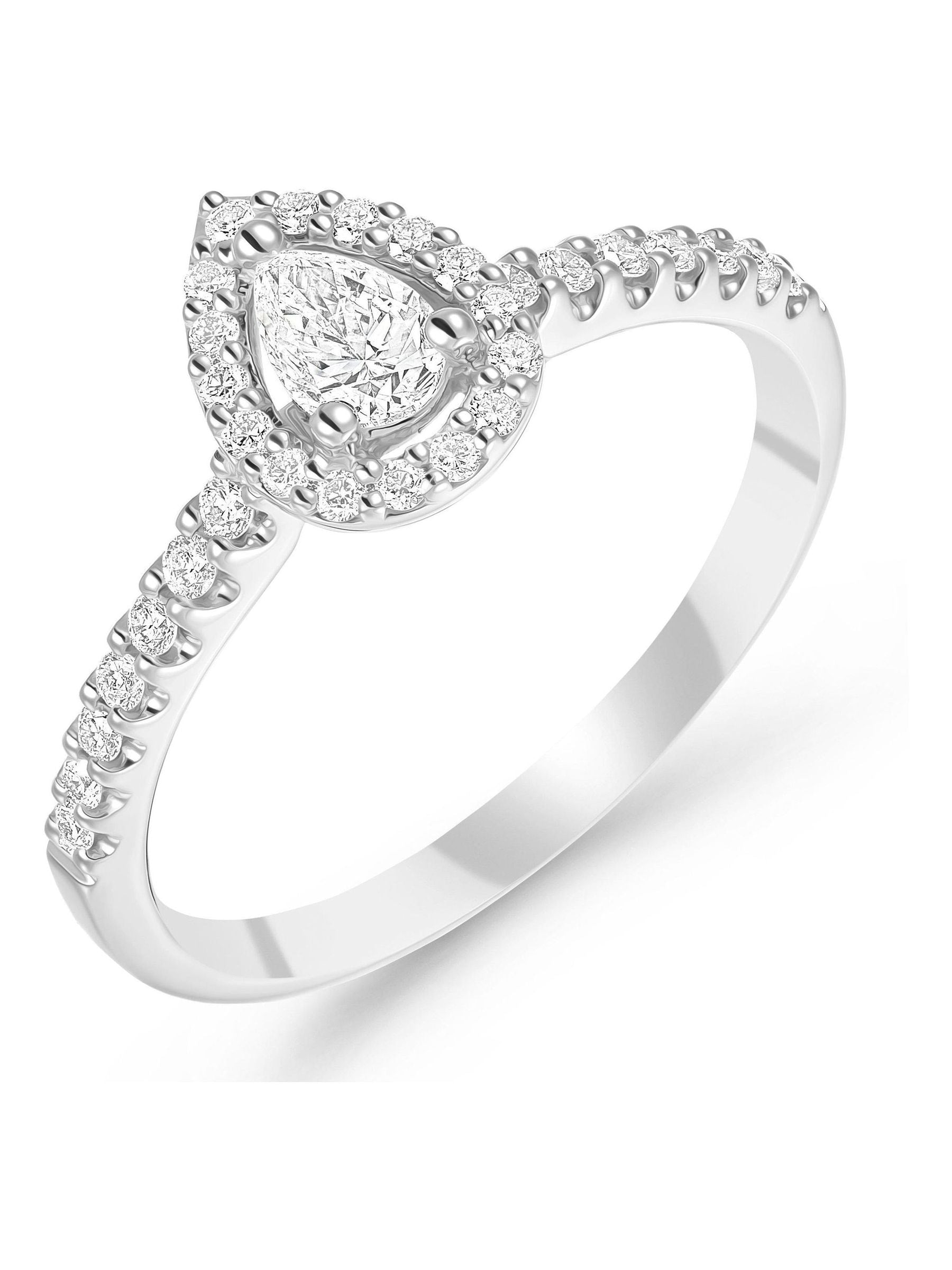Beaverbrooks 18ct white gold diamond pear shaped halo engagement ring, UK version