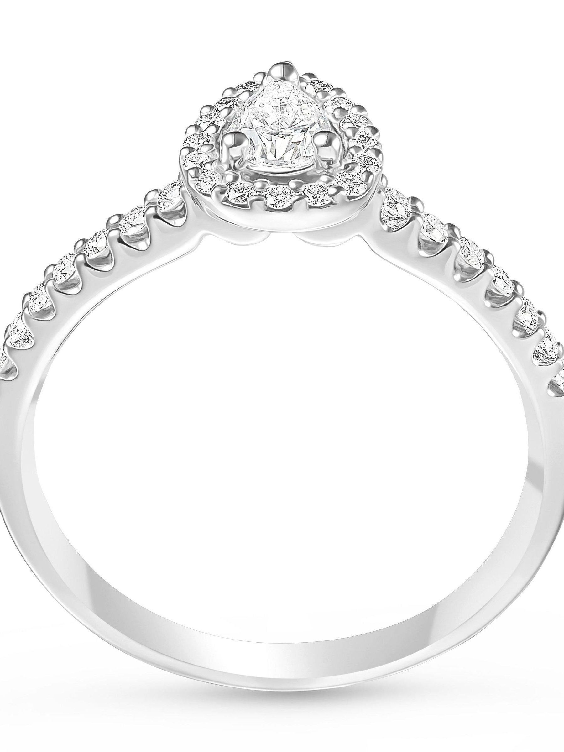 Beaverbrooks 18ct white gold diamond pear shaped halo engagement ring, UK version