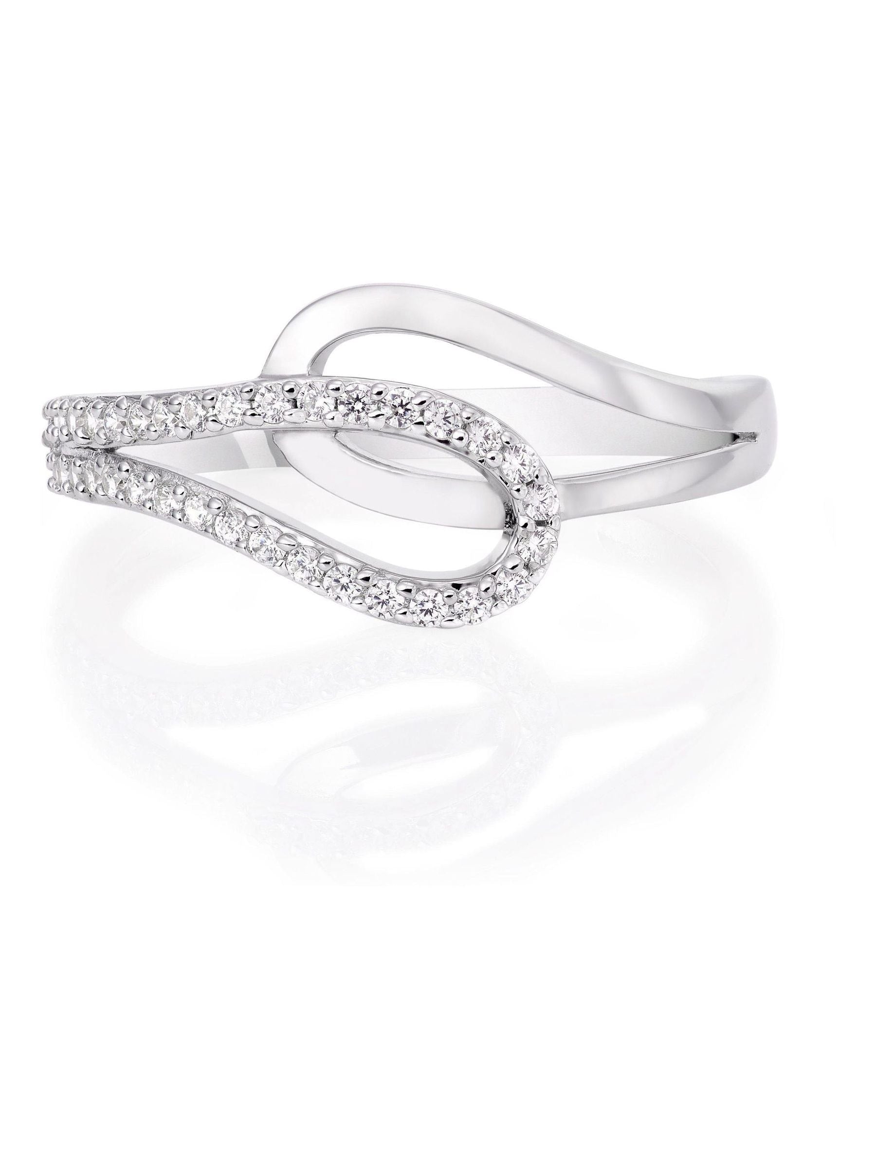 Beaverbrooks silver cubic zirconia crossover ring (British brand)