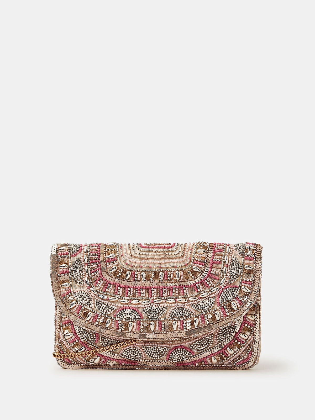 Accessorize pink bead embellished clutch bag (British brand)
