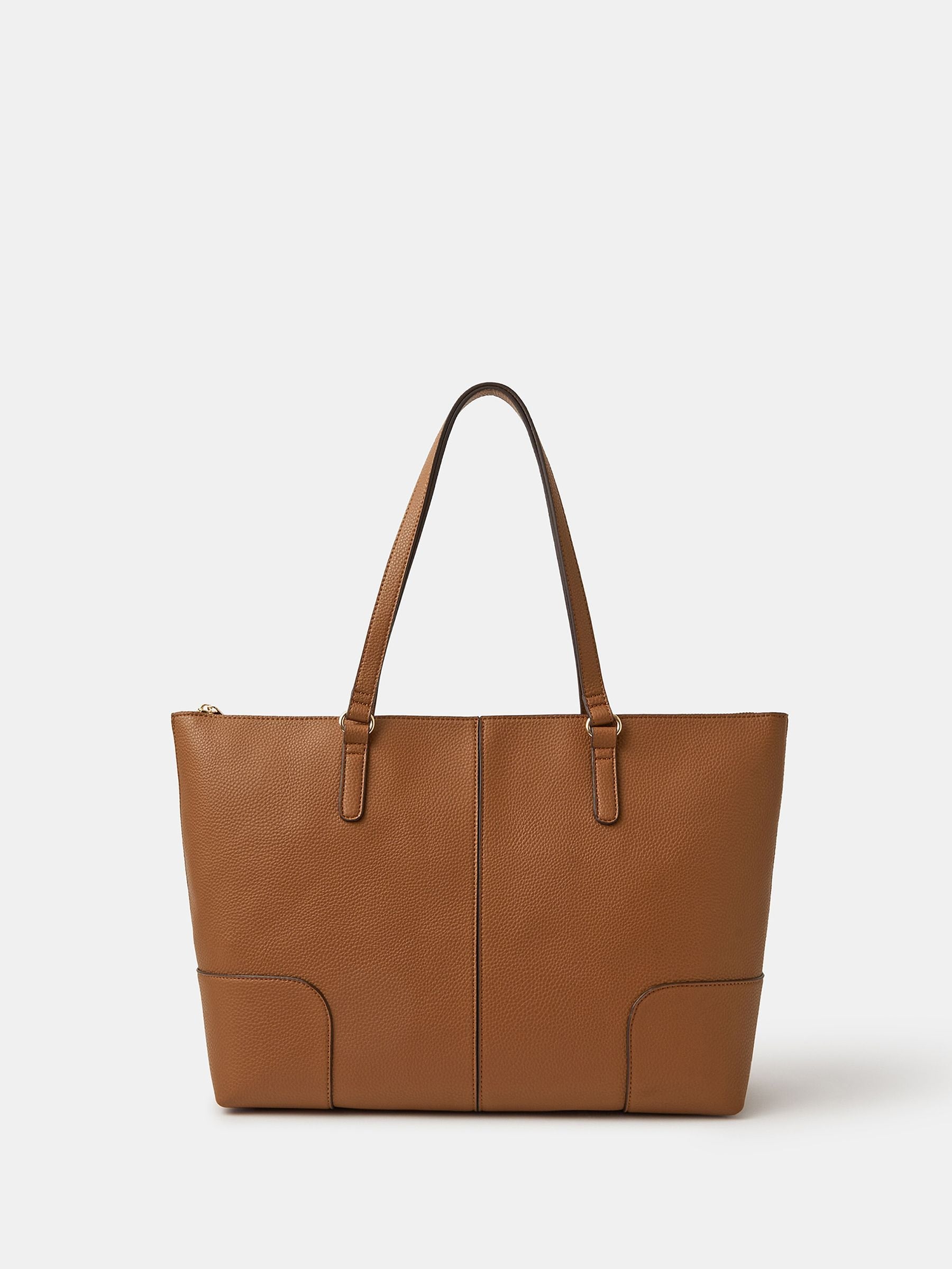 Accessorize brown plain tote bag with zip fastening, UK version