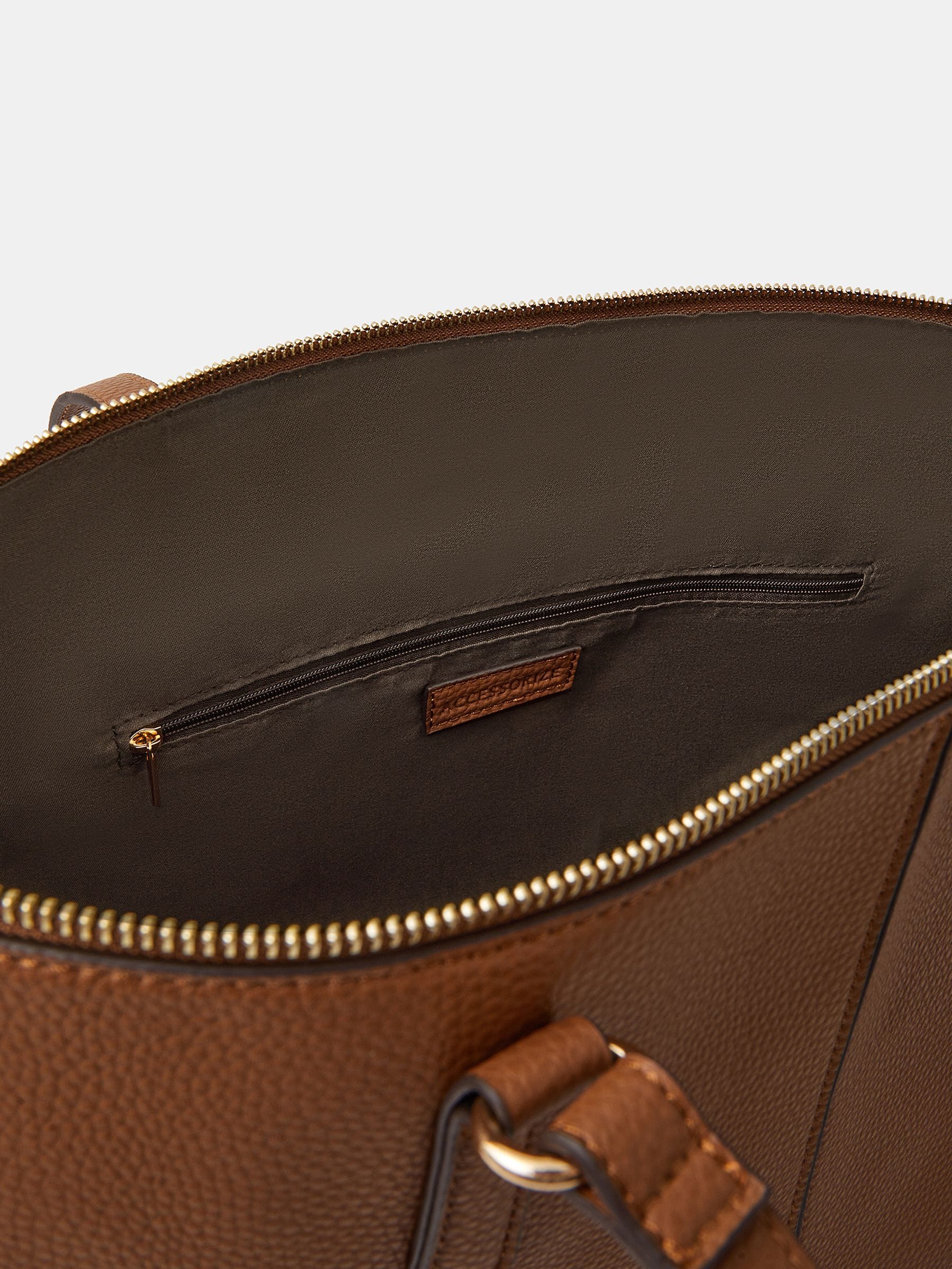 Accessorize brown plain tote bag with zip fastening, UK version