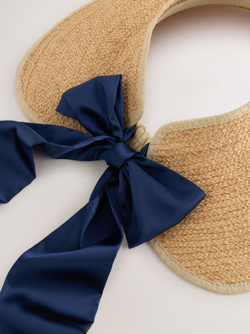 Laura Ashley straw visor hat with bow detail, UK version