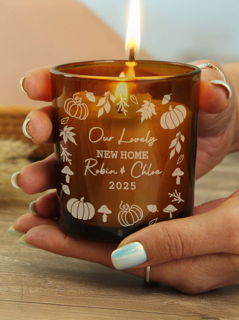 PMC personalised pumpkin amber glass candle - British brand