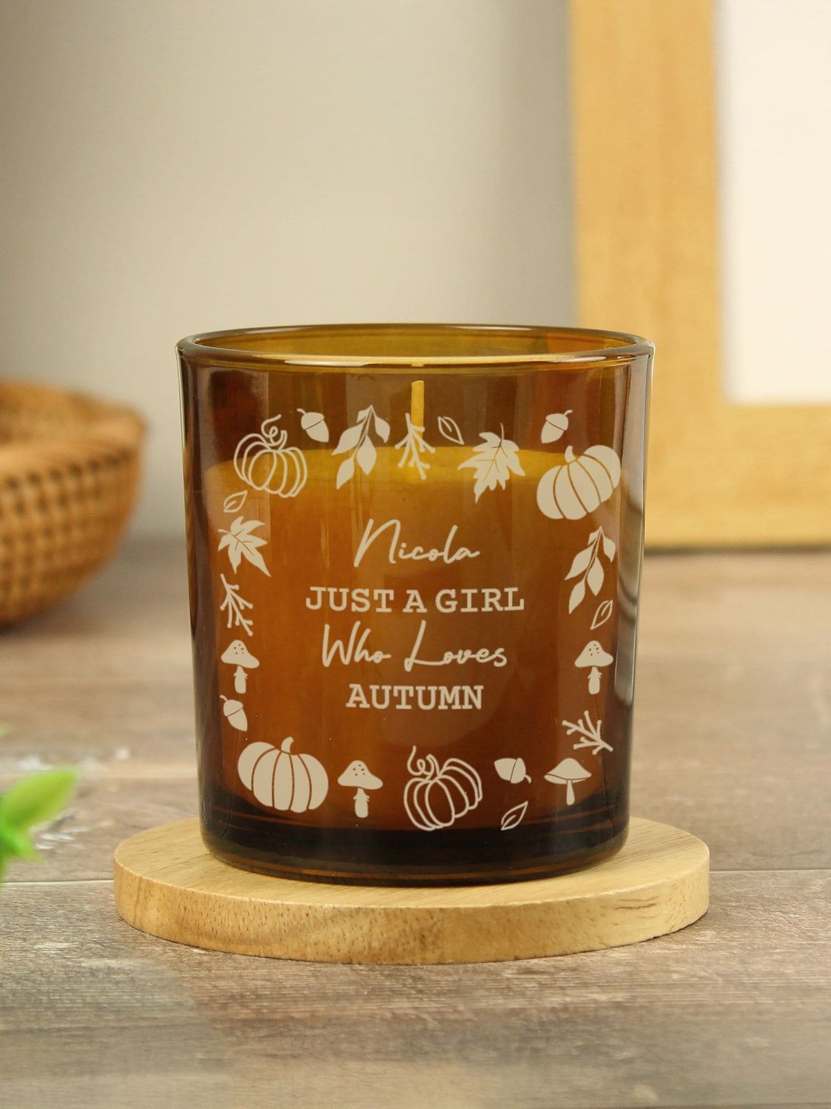 PMC personalised pumpkin amber glass candle - British brand