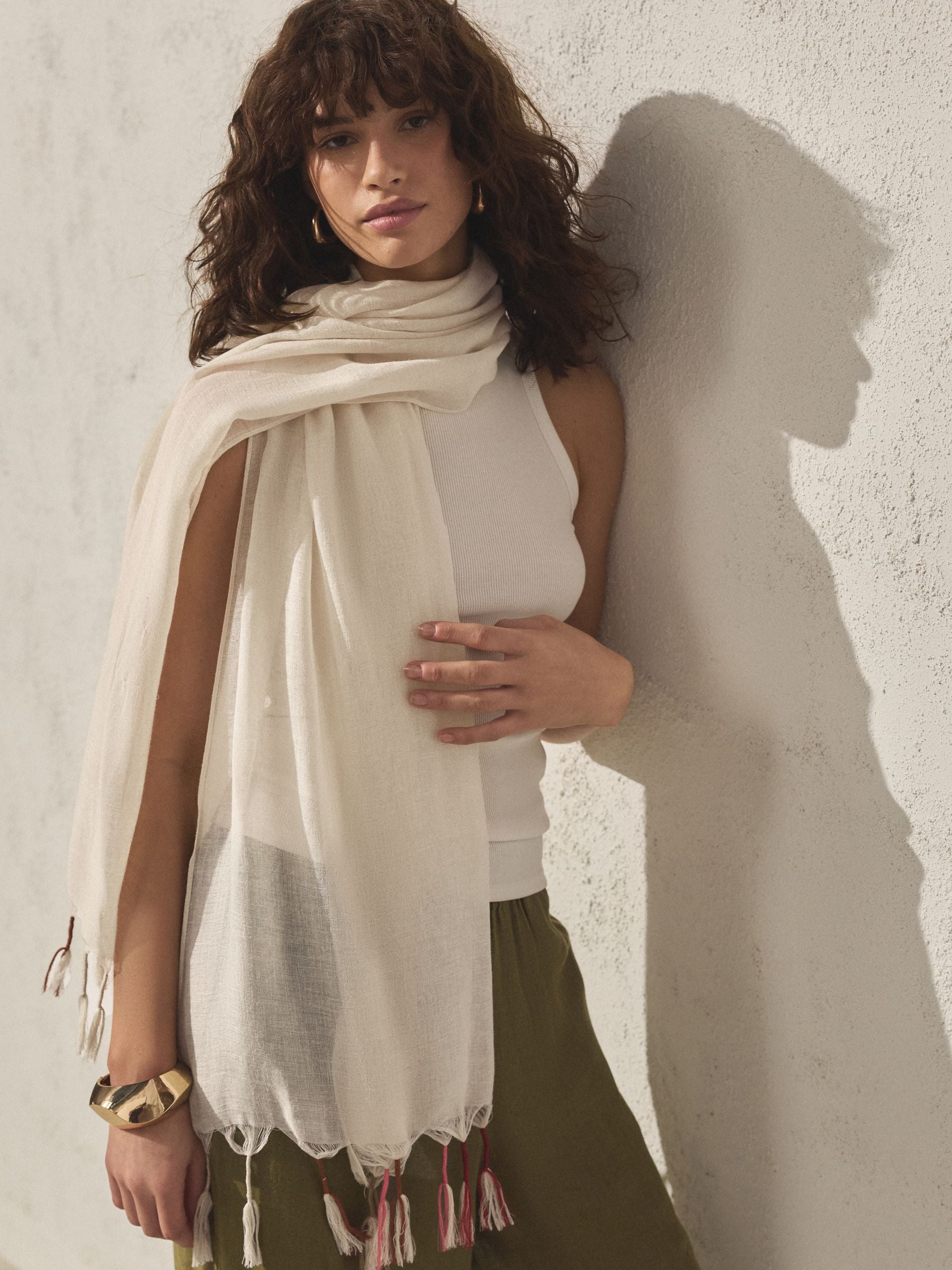 Ecru Cream Multiway Scarf Sarong With Tassels