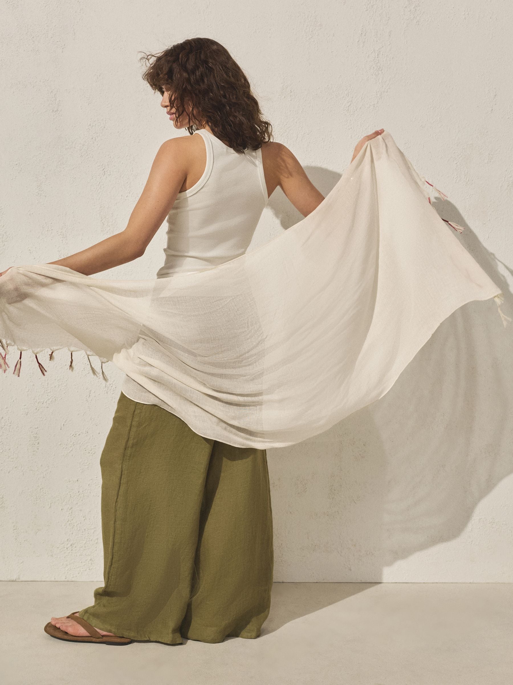 Ecru Cream Multiway Scarf Sarong With Tassels