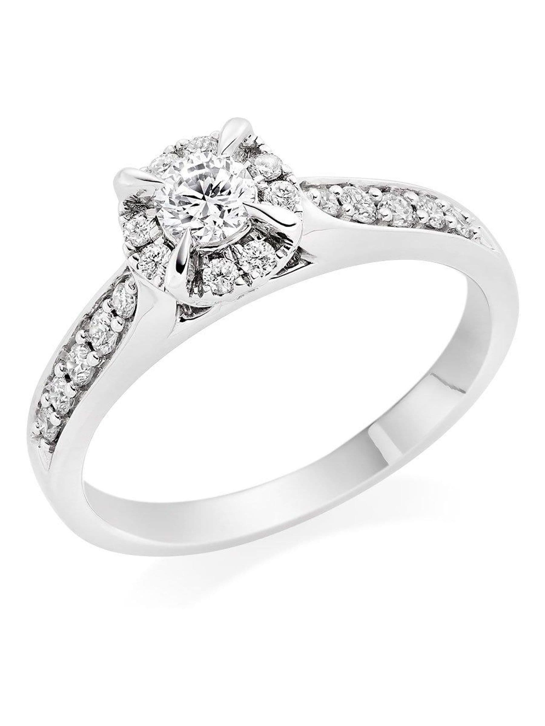 Beaverbrooks 9ct white gold diamond halo engagement ring (British brand)