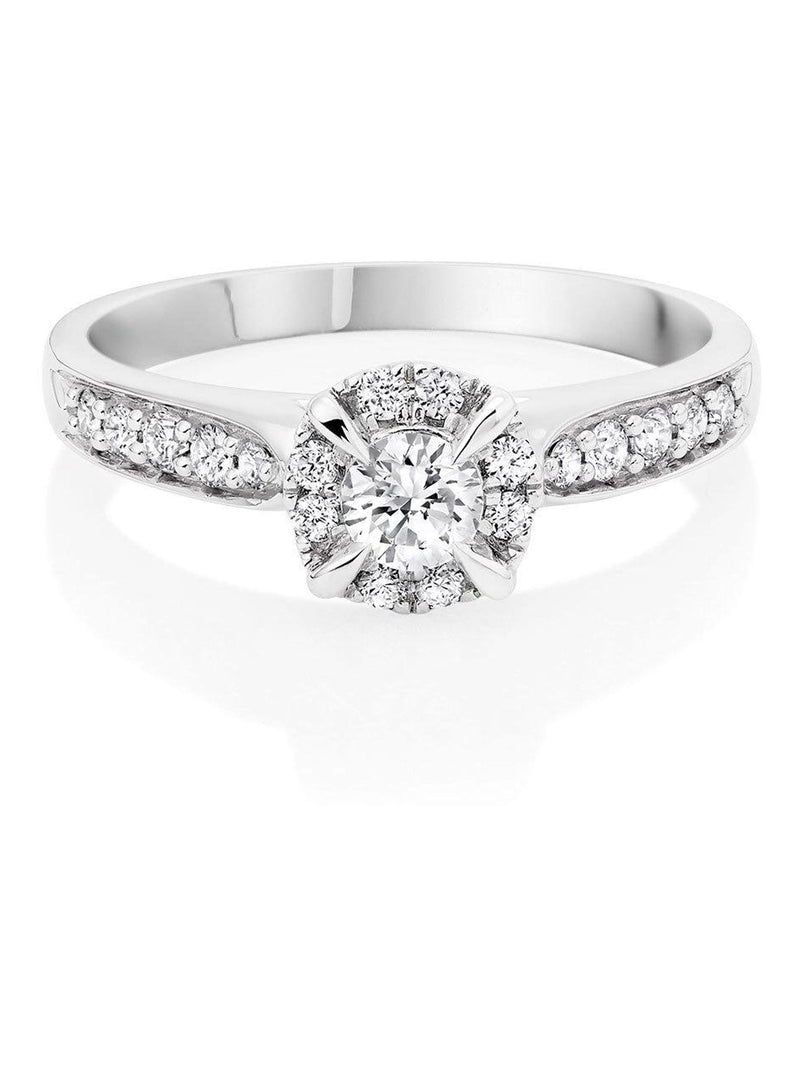 Beaverbrooks 9ct white gold diamond halo engagement ring (British brand)