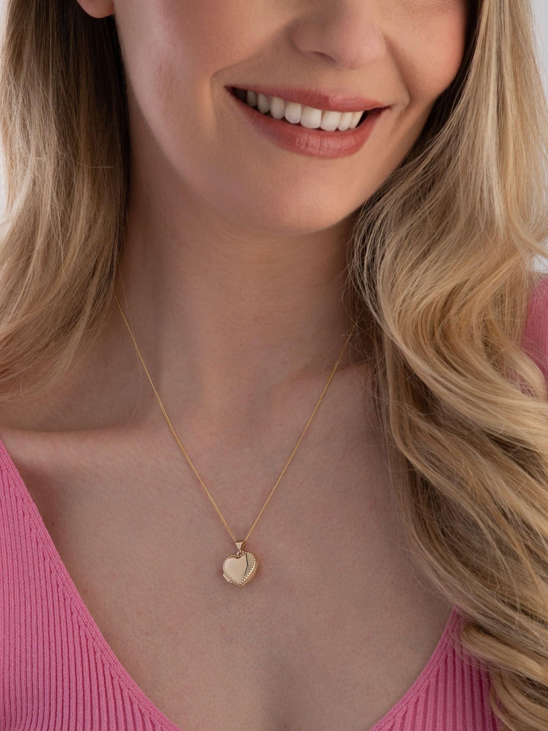 Beaverbrooks 9ct yellow gold heart locket with 45cm chain, UK version