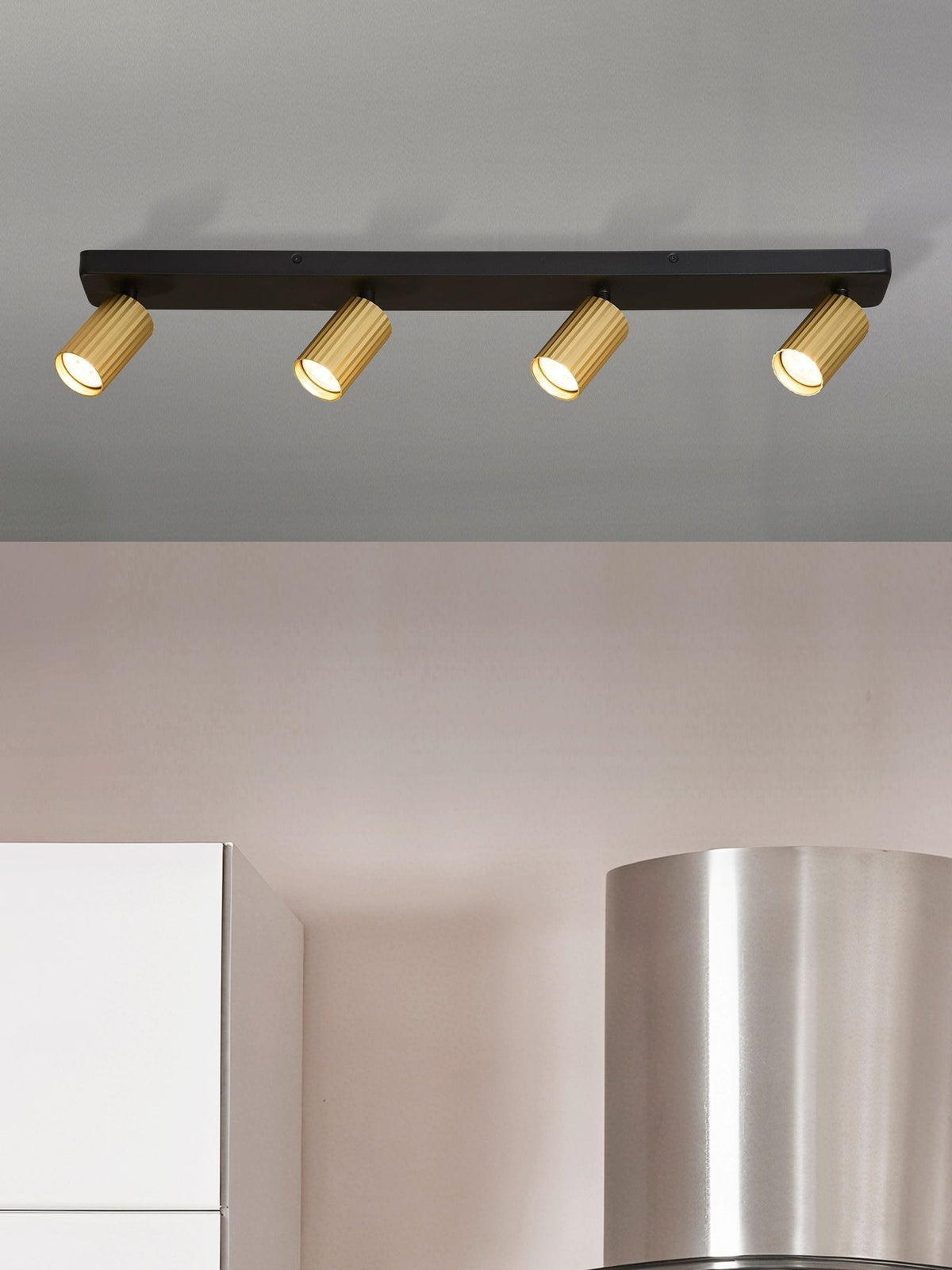 Searchlight black and gold 4-bar fluted spotlight ceiling light - British product