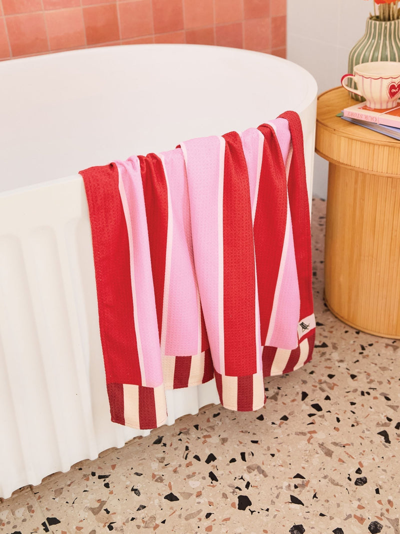 Dock & Bay Cherry Bomb bath towel (British brand)