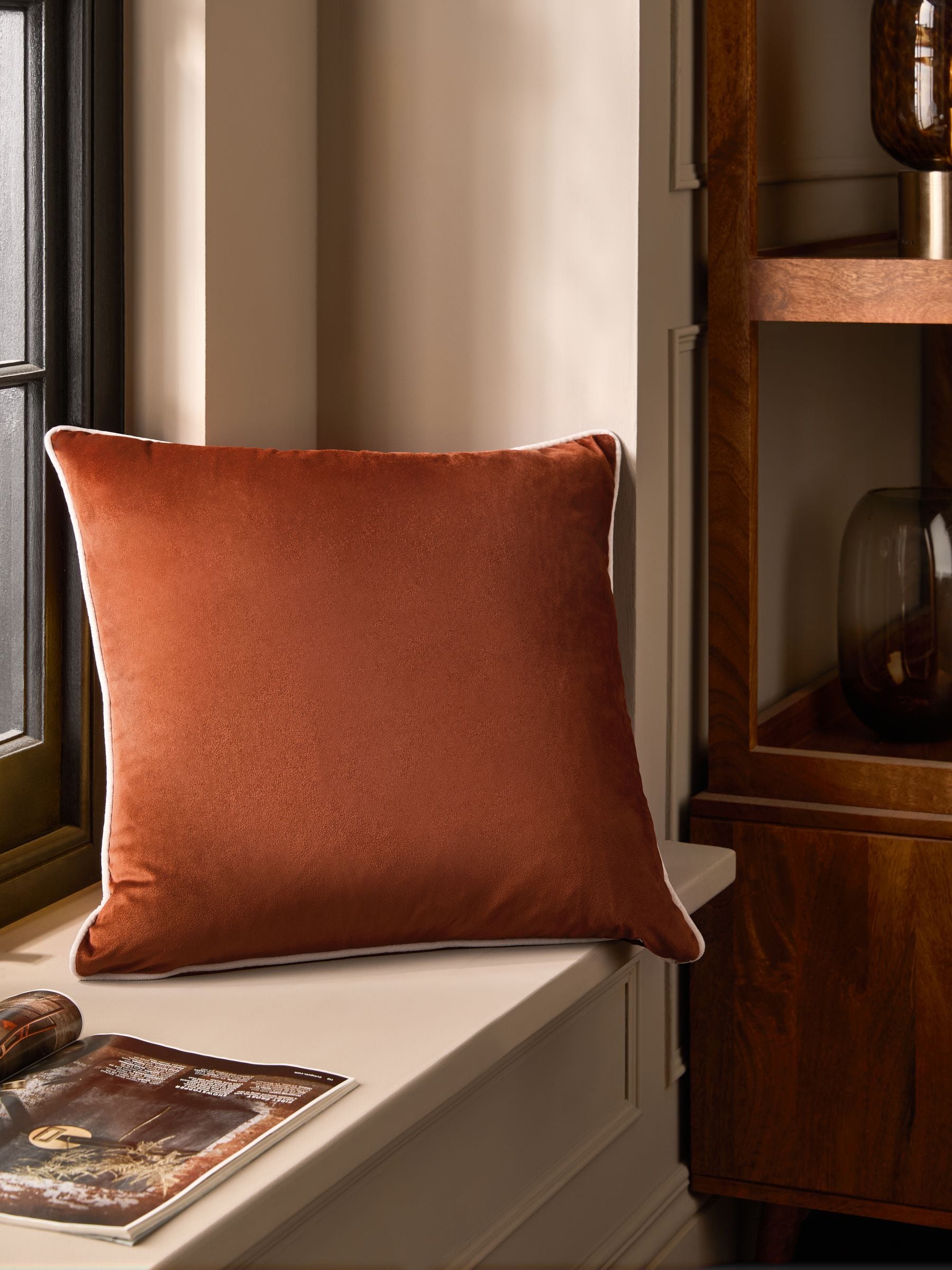 Dark Green Matte Velvet Contrast Pipe Cushion - 50 x 50cm