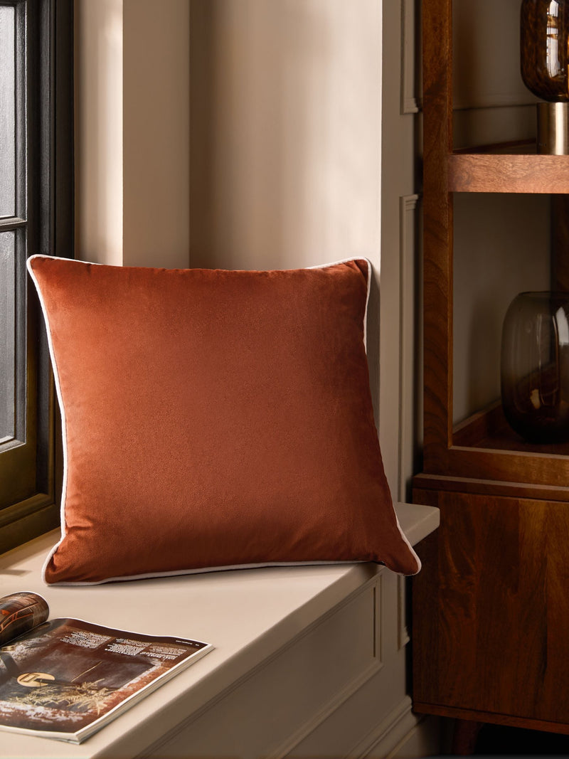 Dark Green Matte Velvet Contrast Pipe Cushion - 50 x 50cm