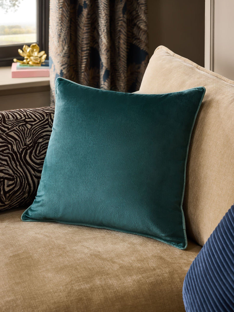 Dark Green Matte Velvet Contrast Pipe Cushion - 50 x 50cm