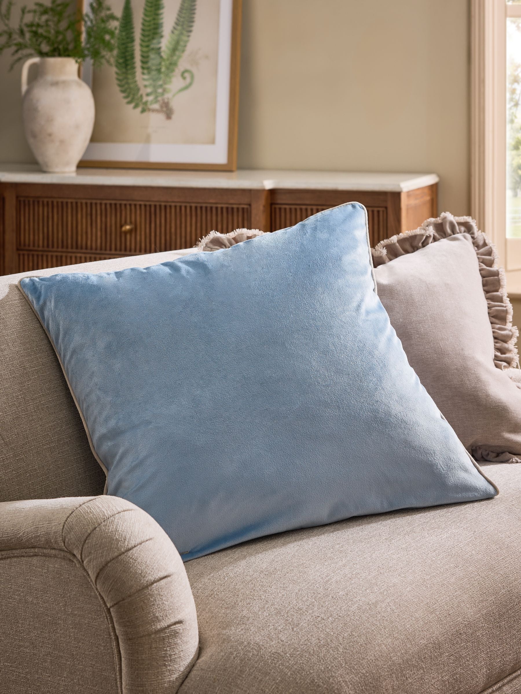 Dark Green Matte Velvet Contrast Pipe Cushion - 50 x 50cm