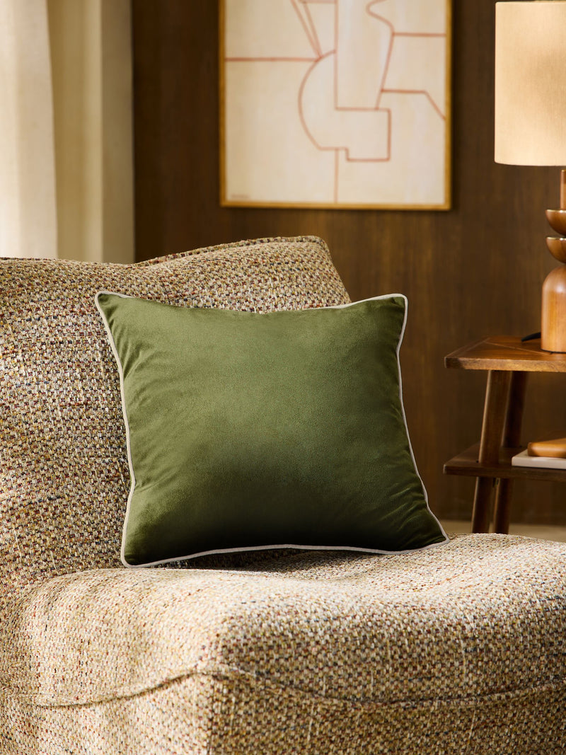 Dark Green Matte Velvet Contrast Pipe Cushion - 50 x 50cm