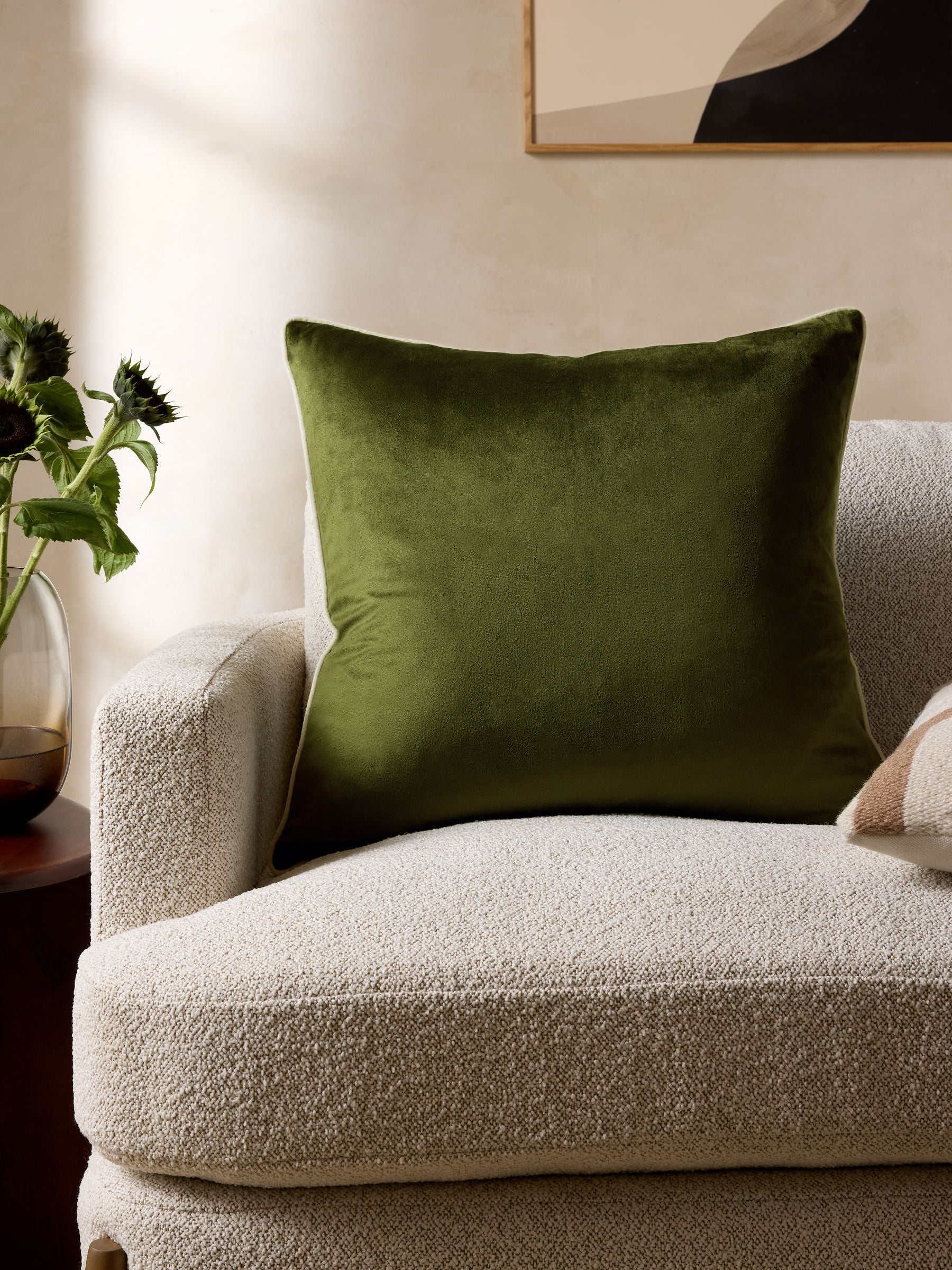 Dark Green Matte Velvet Contrast Pipe Cushion - 50 x 50cm
