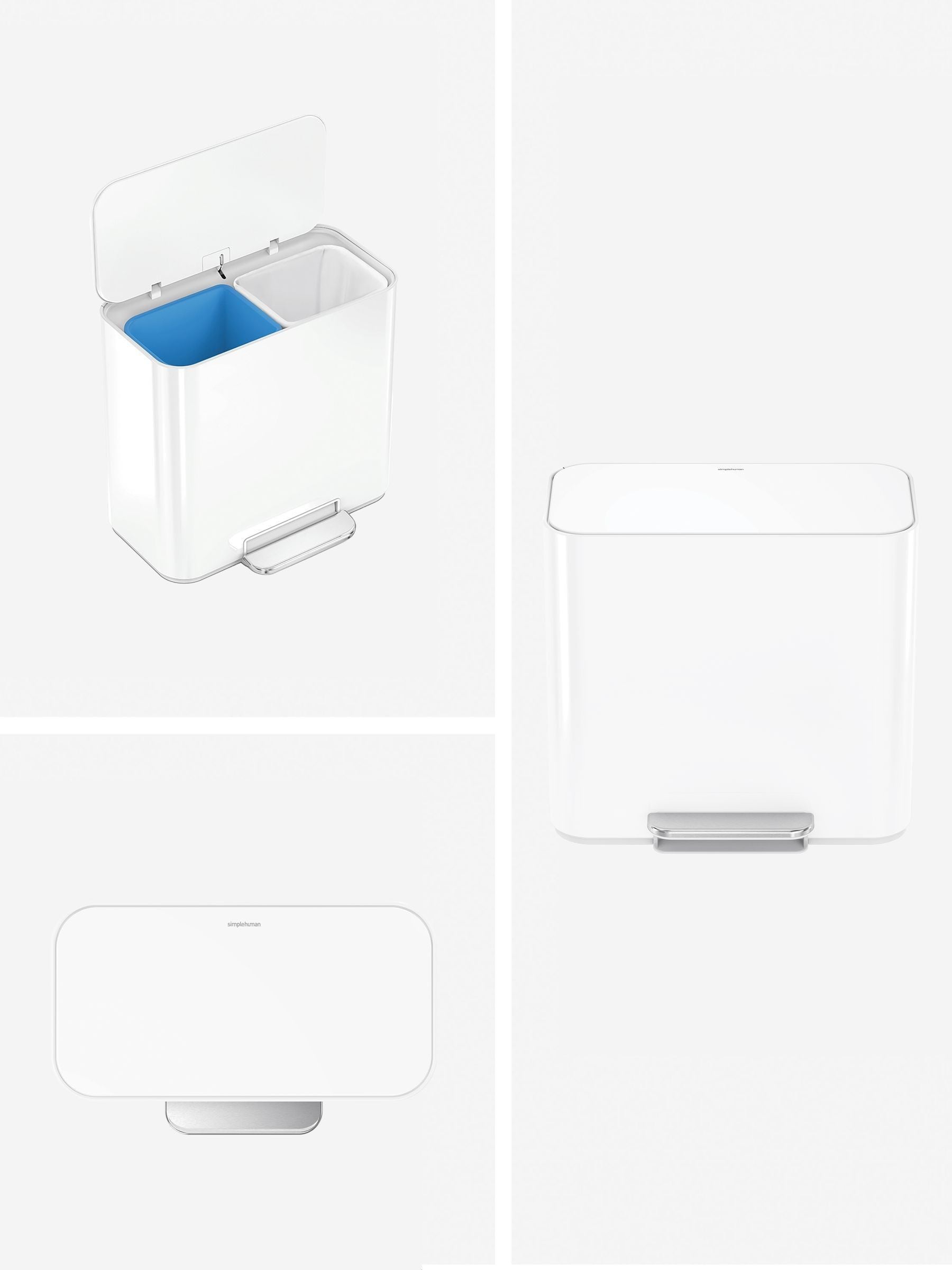 Simplehuman white mini pedal bin 15l, UK version