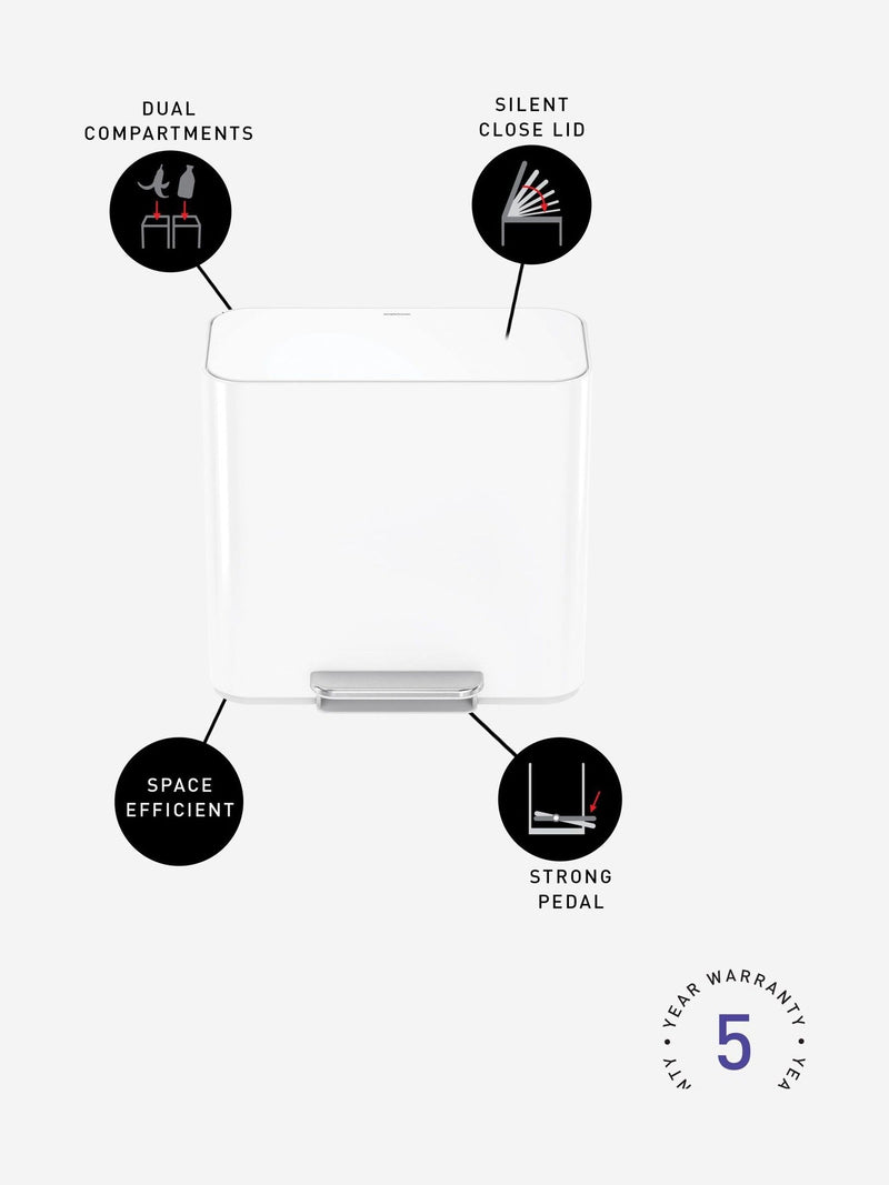 Simplehuman white mini pedal bin 15l, UK version