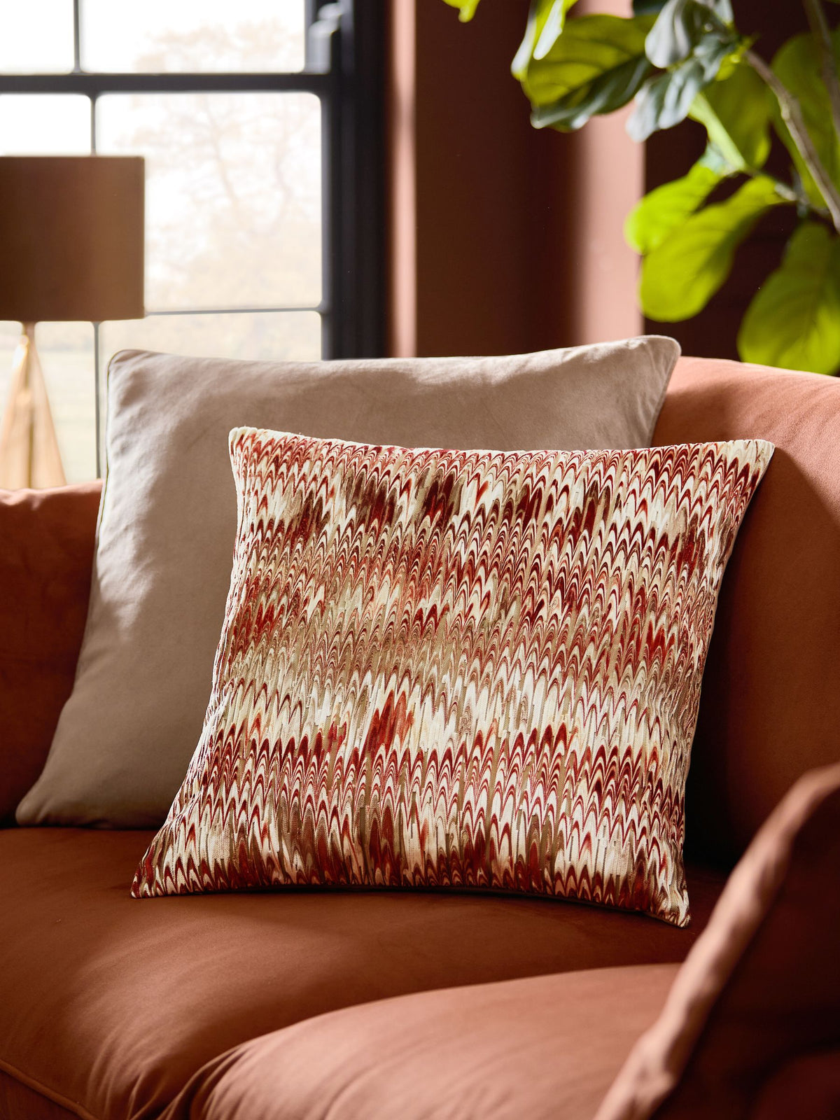 Green Mirage Abstract Cut Velvet Cushion 50x50cm