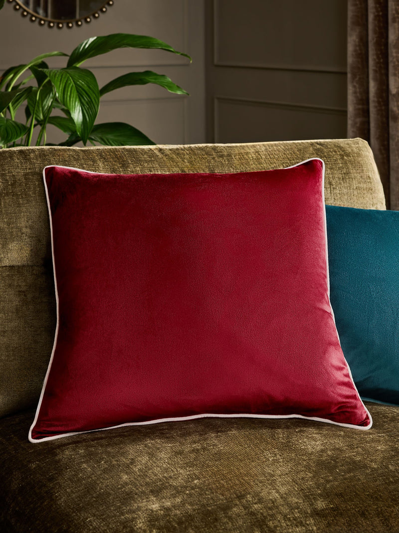 Dark Green Matte Velvet Contrast Pipe Cushion - 50 x 50cm