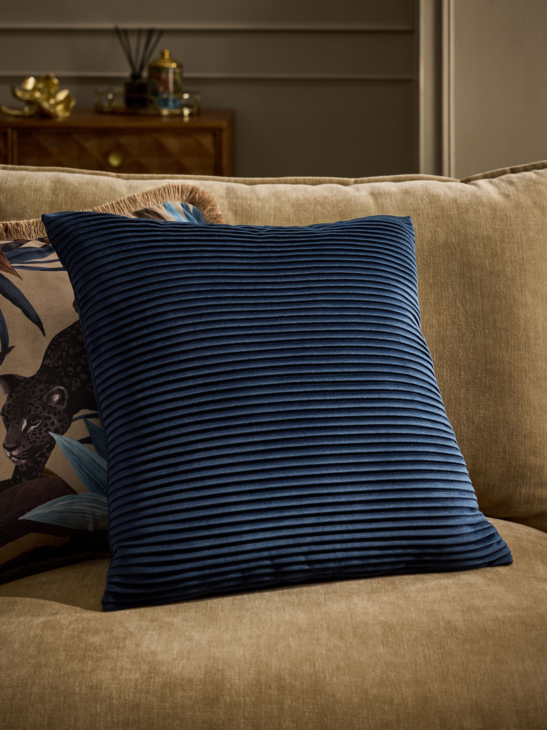 Sage Green Velvet Pleat Cushion - 59 x 59cm