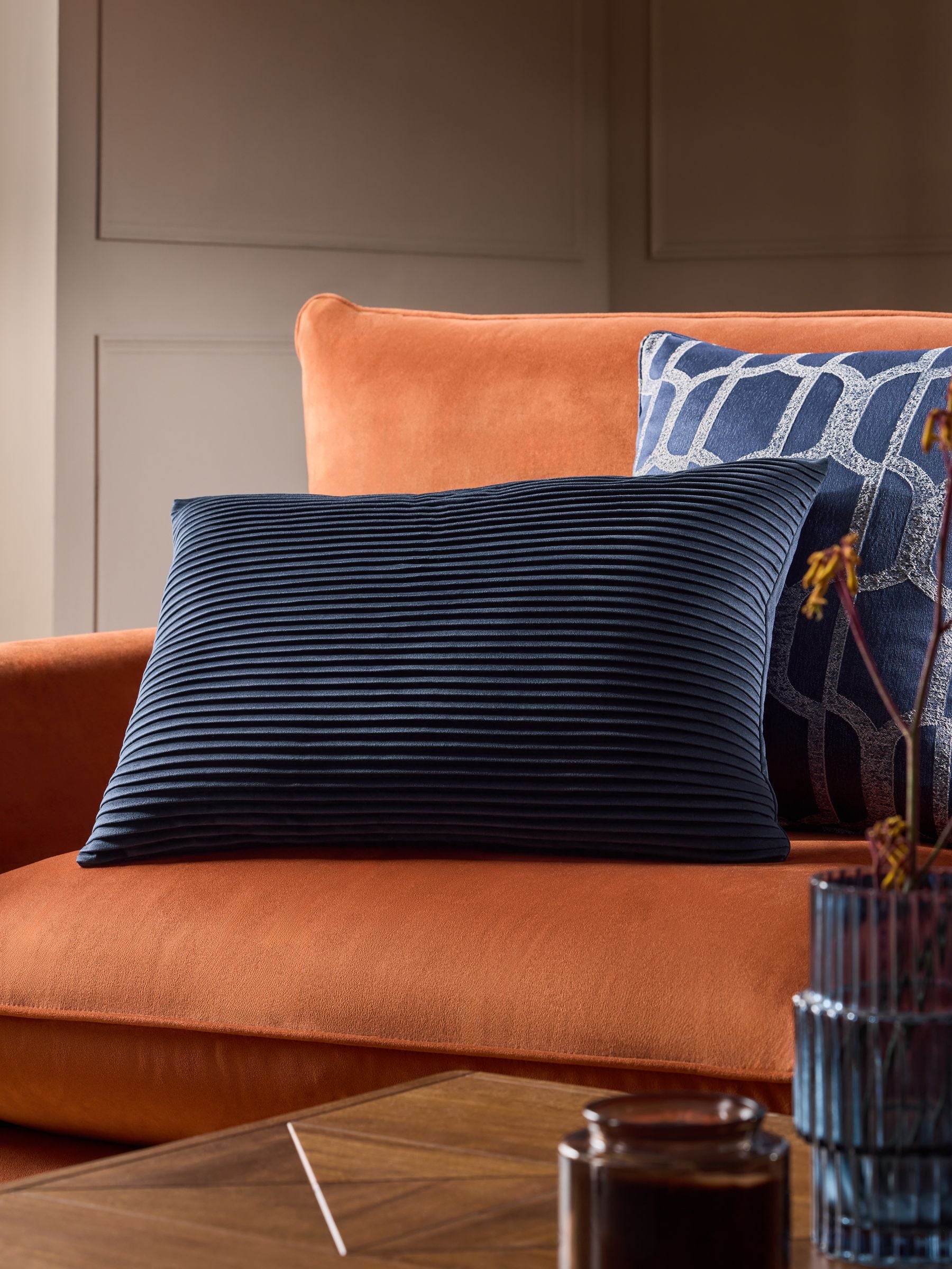 Sage Green Velvet Pleat Cushion - 59 x 59cm