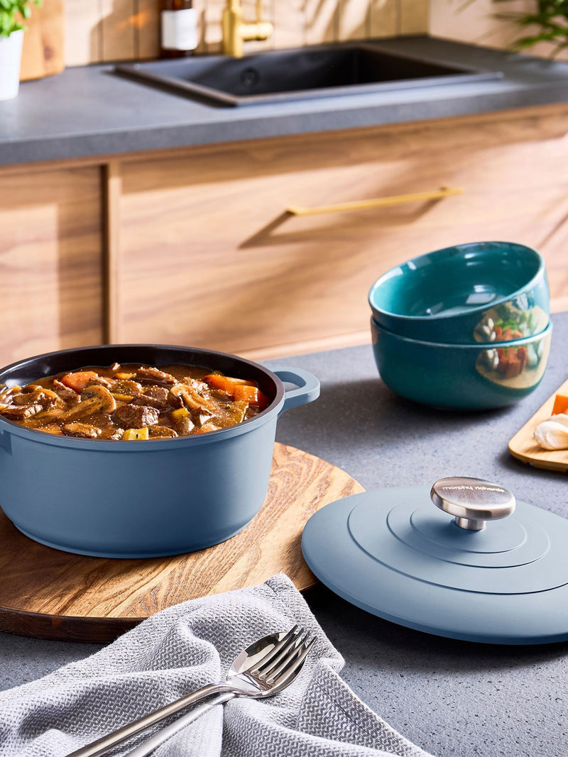 Morphy Richards blue aluminium casserole and sauté pan set (British brand)