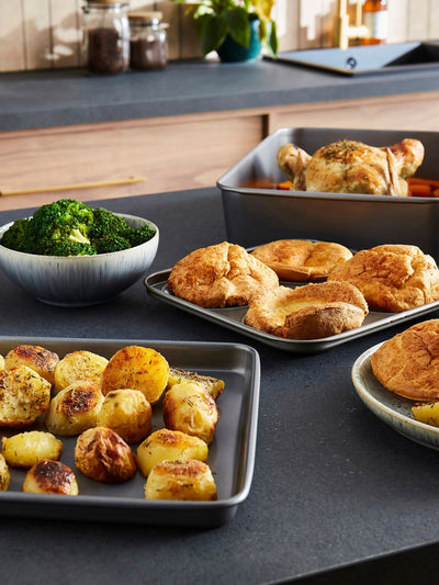 Next Morphy Richards Silver Grey Yorkshire Pudding Tray Oven Tray and Roasting Tin Set- Buy online at McGrocer