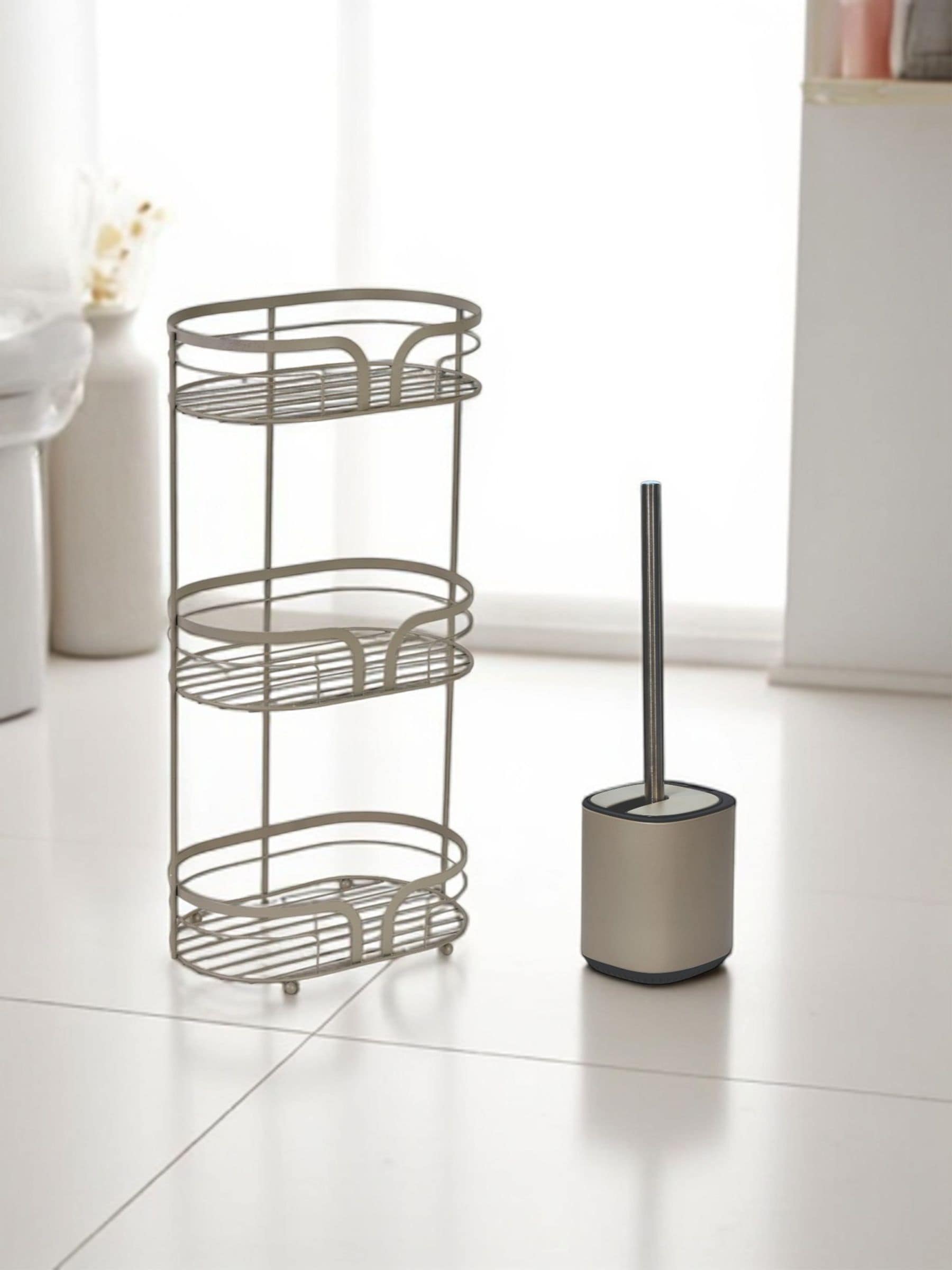 Showerdrape Grey Dante Floor Caddy and Toilet Brush Set