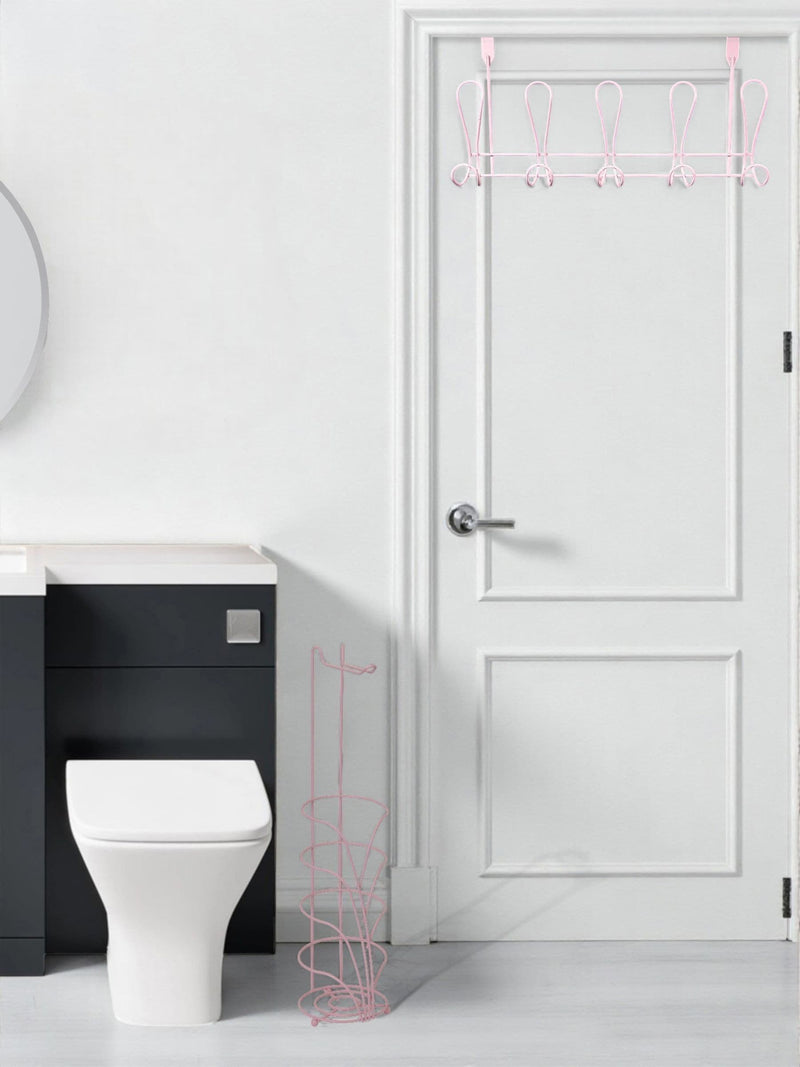Showerdrape Pink Vertu Toilet Roll & Spare Holder & Over Dook Hook Set