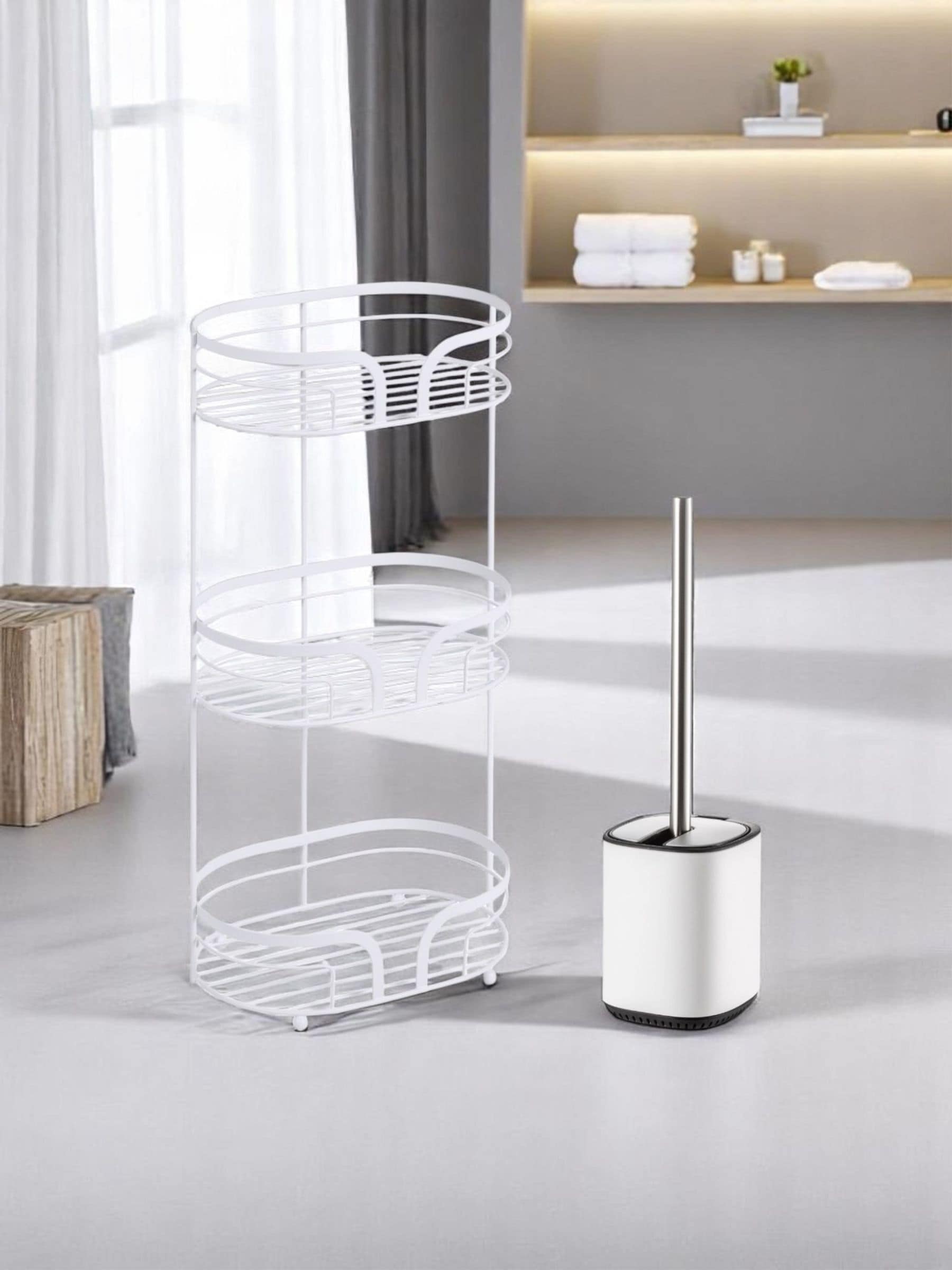 Showerdrape Grey Dante Floor Caddy and Toilet Brush Set