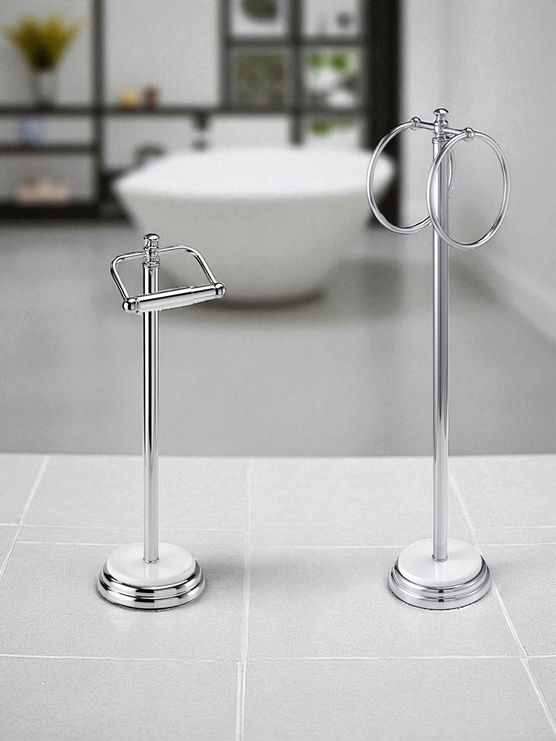 Showerdrape White Opera toilet roll holder and towel ring set (British brand)
