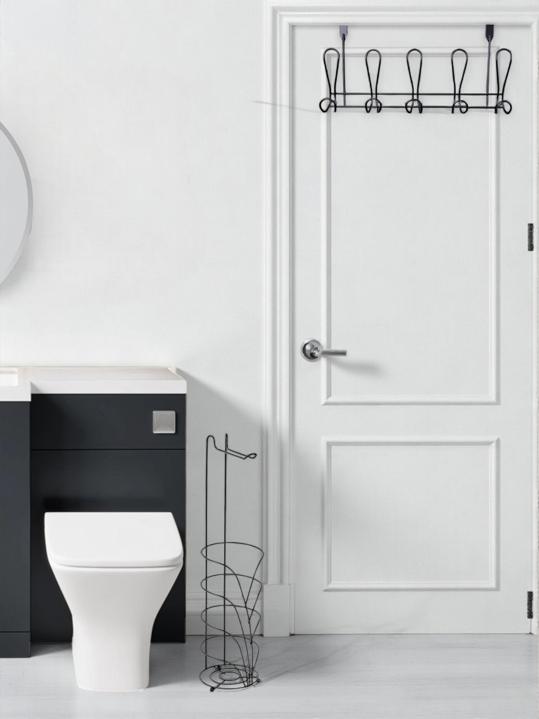 Showerdrape Black Vertu Toilet Roll & Spare Holder & Over Dook Hook Set