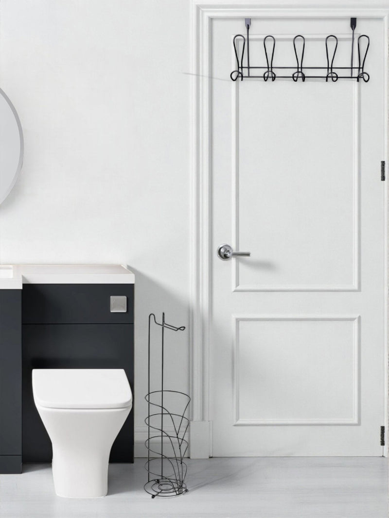 Showerdrape Black Vertu Toilet Roll & Spare Holder & Over Dook Hook Set