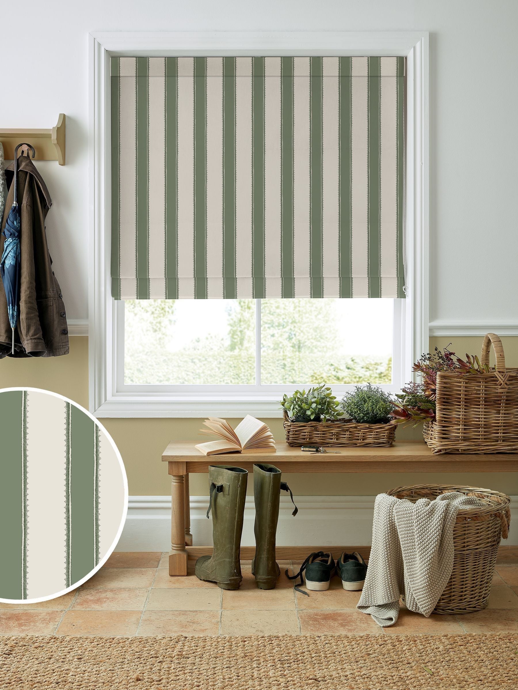 Laura Ashley roman blind green Denwick Stripe made to measure - British product