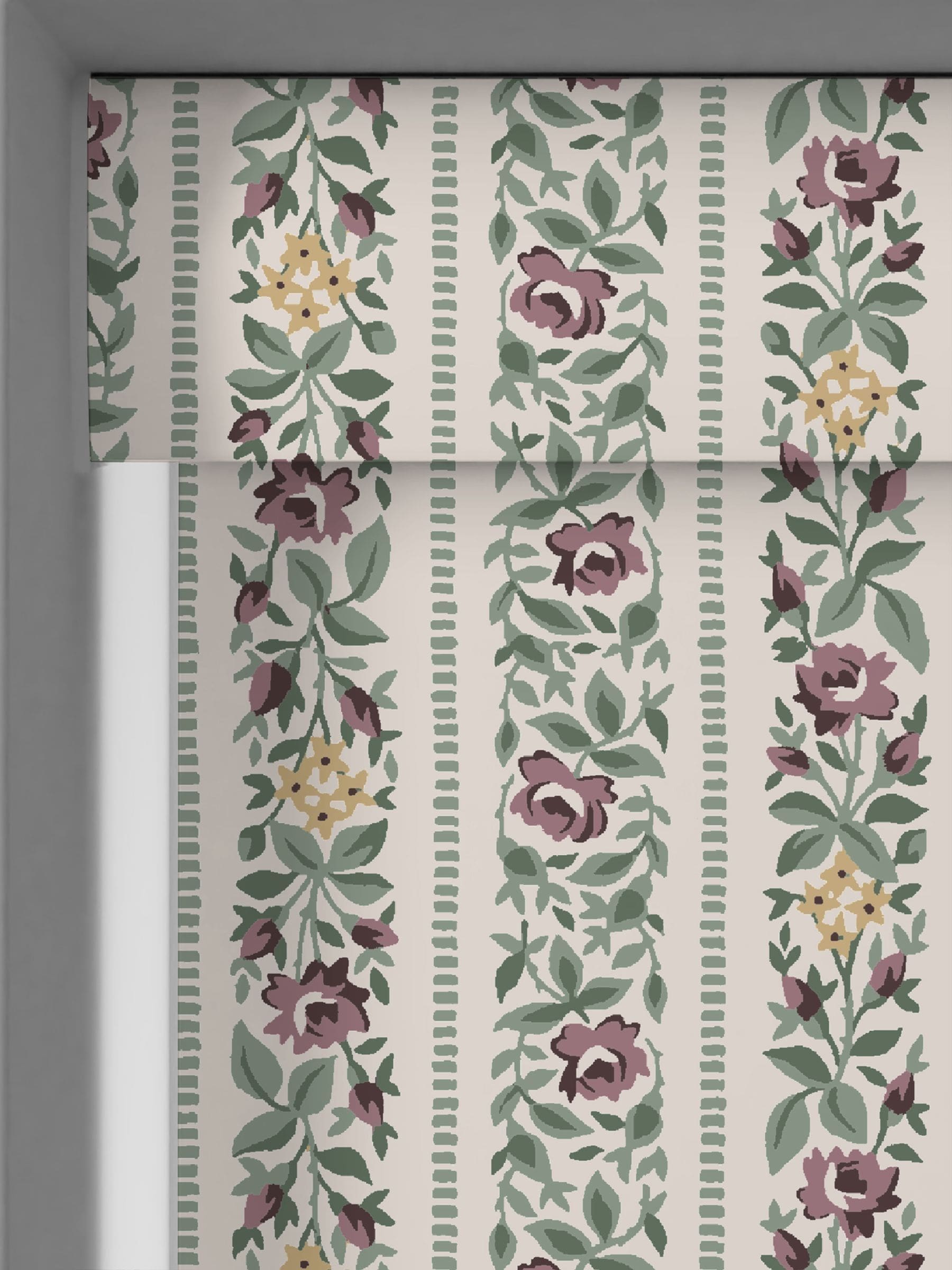 Laura Ashley Talon Stripe roller blind dusky plum purple, imported from the UK