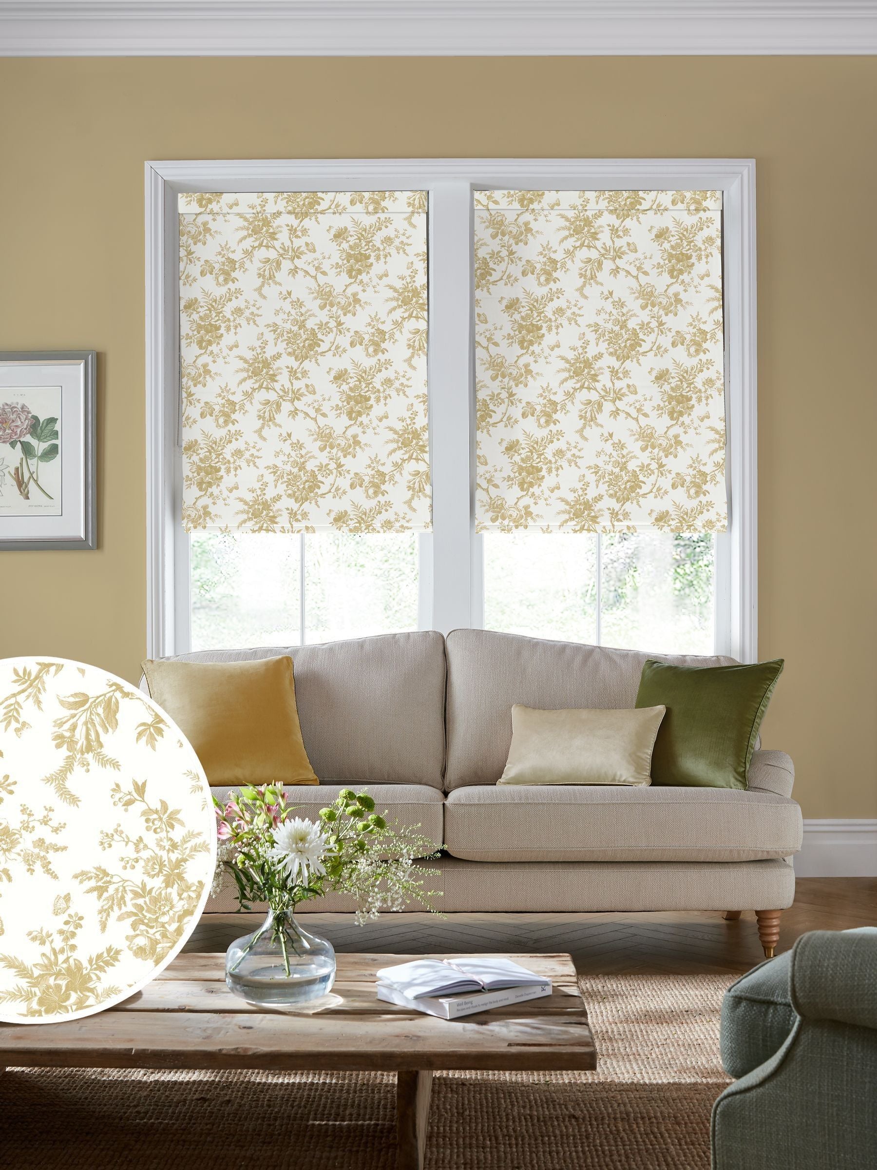 Laura Ashley made to measure yellow floral roman blind - British product