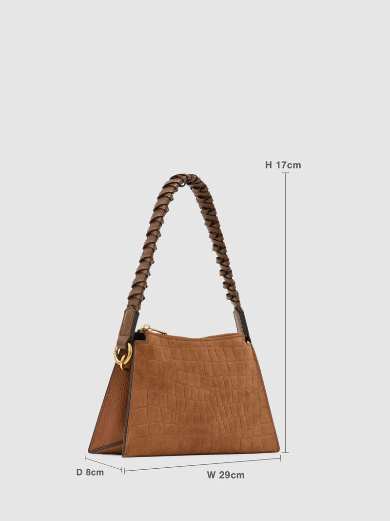 Reiss tan Avery embossed suede leather top-handle bag, UK version