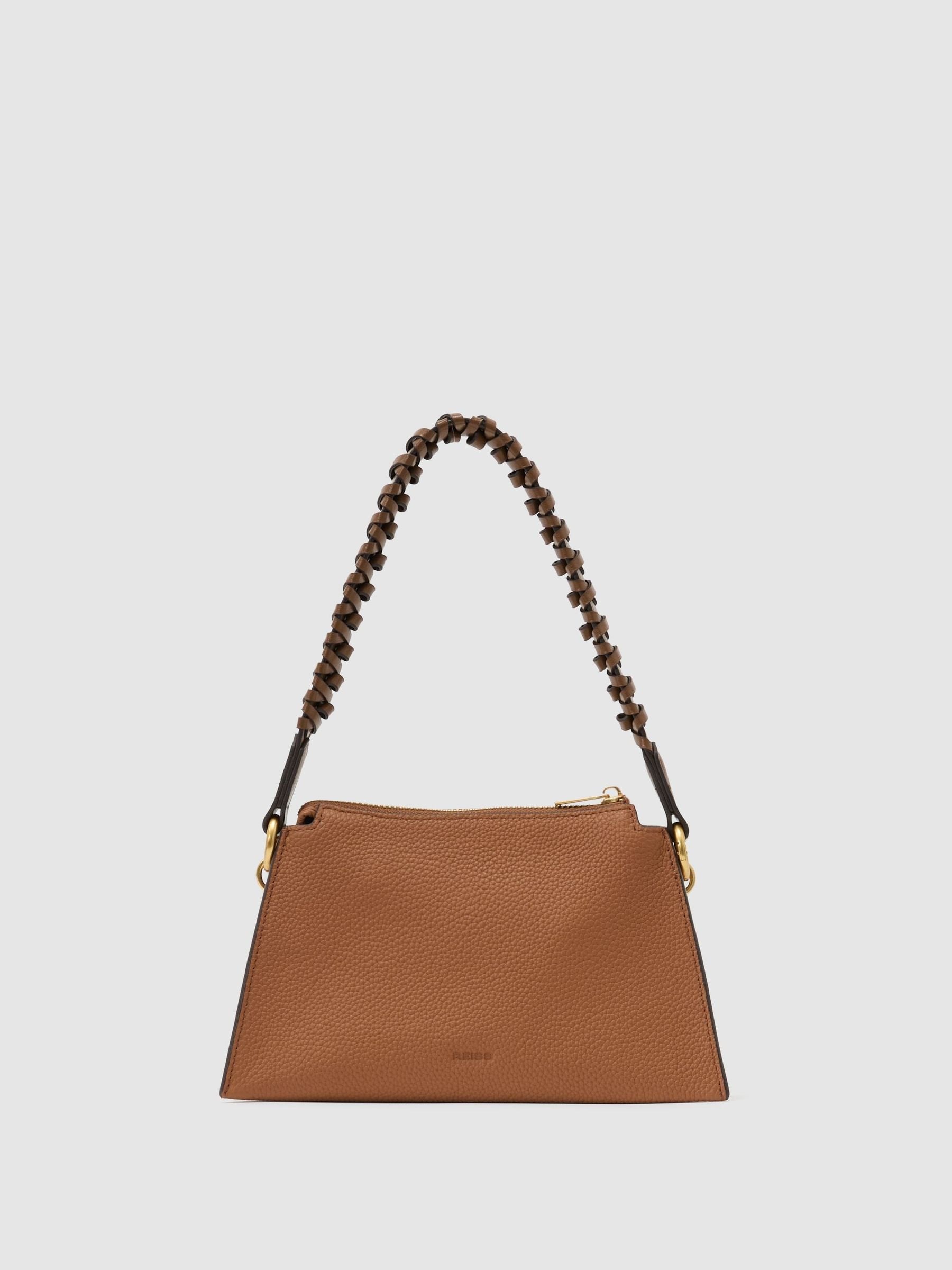 Reiss tan Avery embossed suede leather top-handle bag, UK version